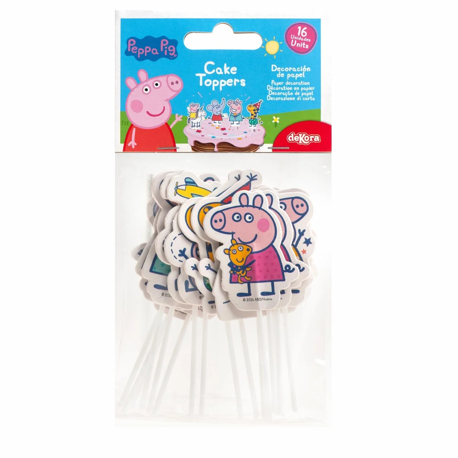 Peppa Pig Zestaw 16 topperów na tort i babeczki 8 wzorów Papierowe dekoracje 11 cm