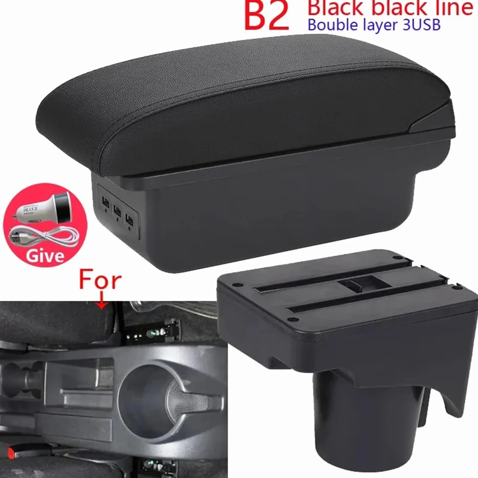 Armsteun Richter Bush Podłokietnik Box pasuje do VW Golf 6 Golf 5 Mk6 MK5 Jetta 5 Podłokietnik samochodowy pasuje do VW Sagitar Schowek Wnętrze(C1 Black red NO USB)