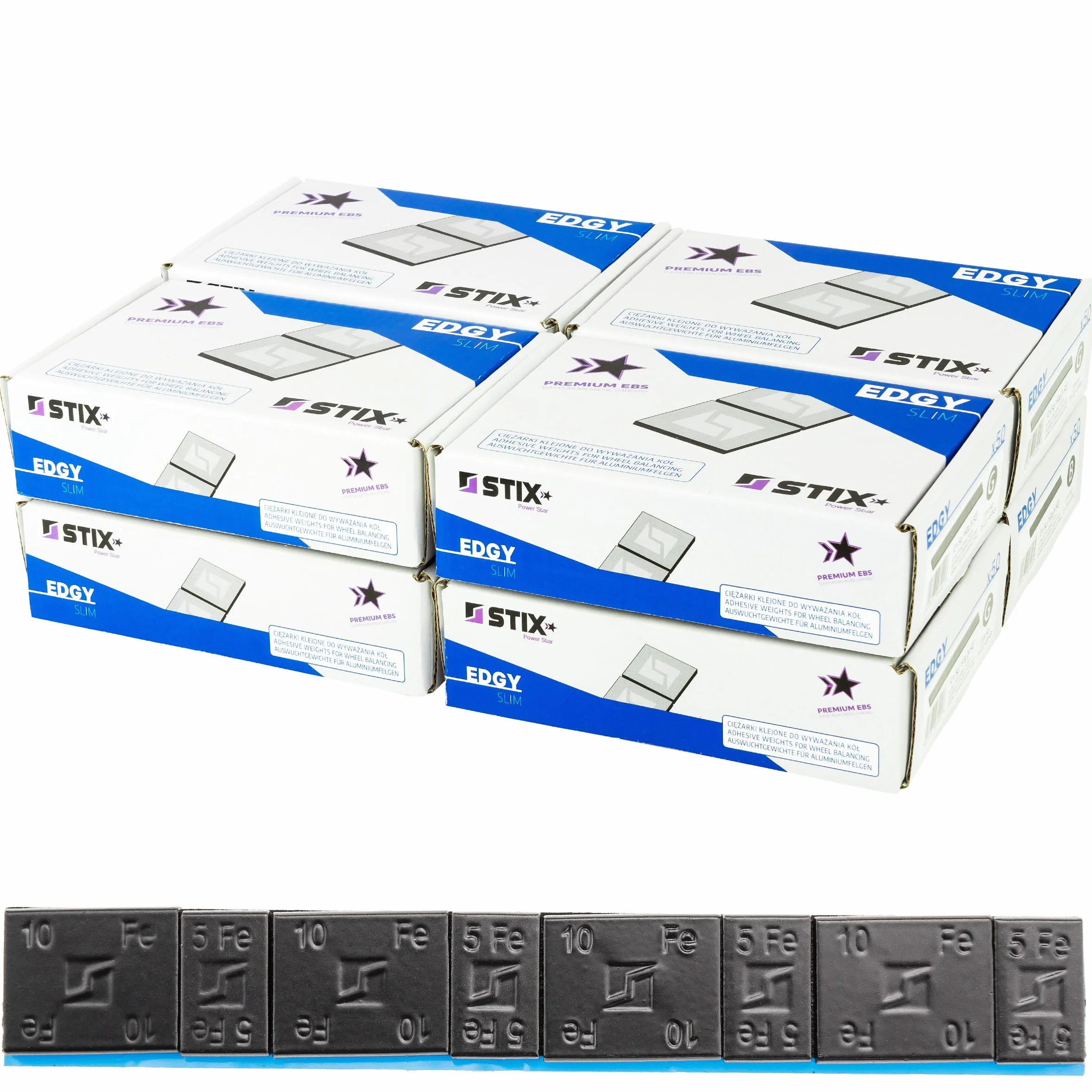 Ciężarki klejone do felg aluminiowych czarne Edgy Slim Black - 60g (5g+10g / szeroka taśma) - 400 szt. - Stix