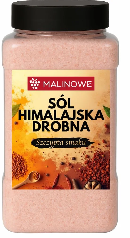Malinowe Sól Himalajska DROBNA 1kg RÓŻOWA SŁOIK POJEMNIK