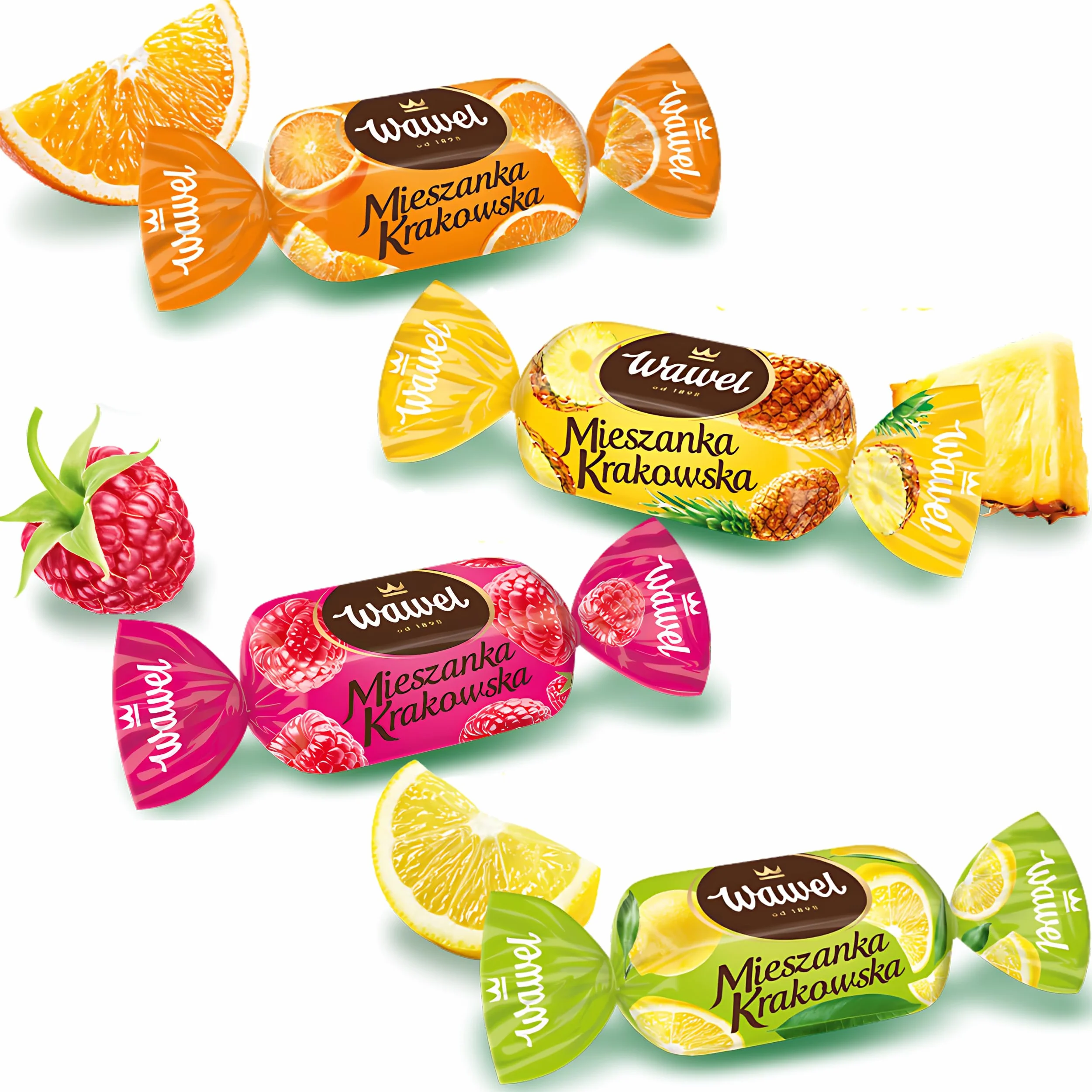 Wawel Galaretki w czekoladzie Mieszanka Krakowska cukierki z naturalnym sokiem owocowym 245g