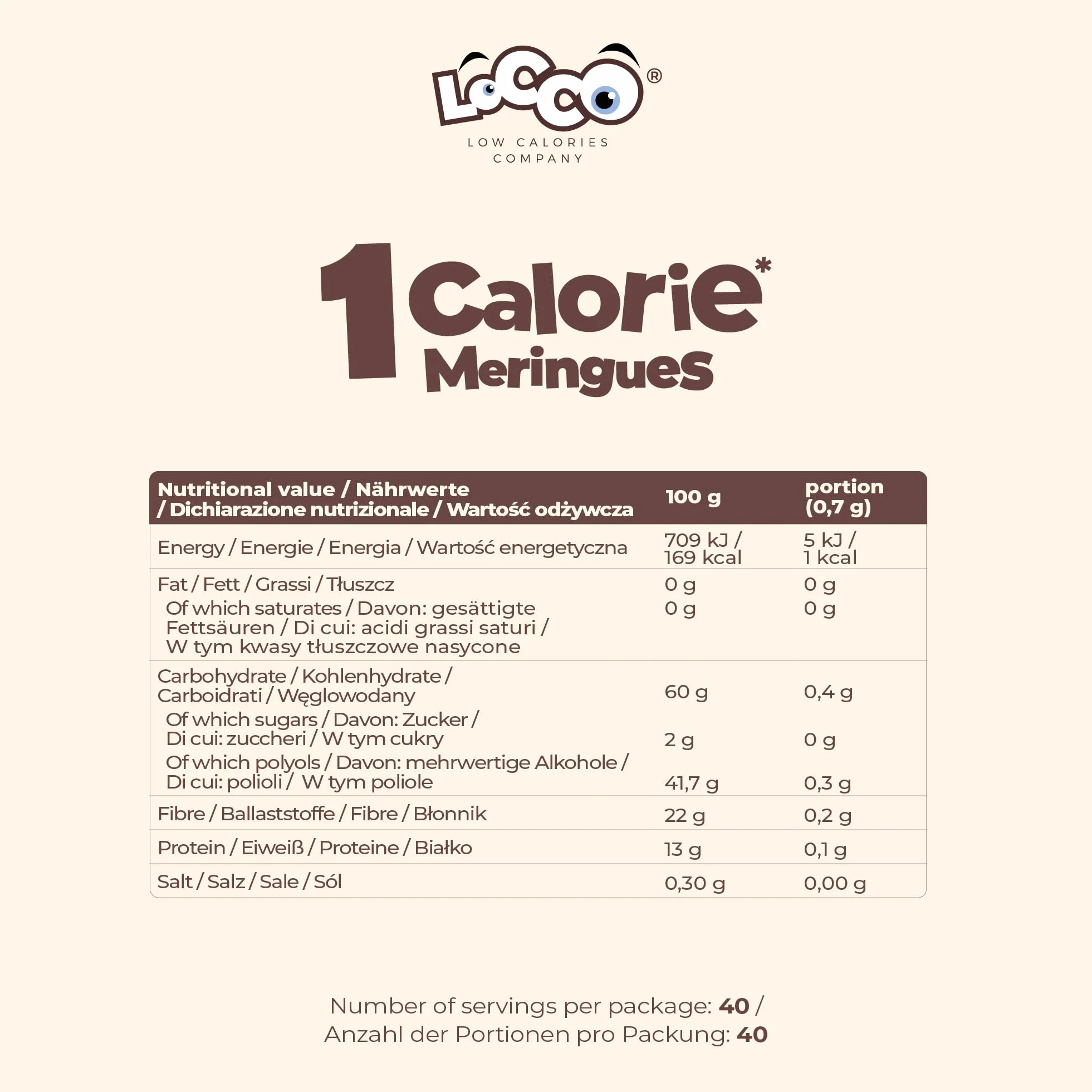 LoCCo Bezy Bez Cukru 1 kcal Wanilia - Niskokaloryczna Przekąska Keto ze Stewią, Low Carb, Wysoka Zawartość Błonnika i Białka, Odpowiednie dla Diabetyków