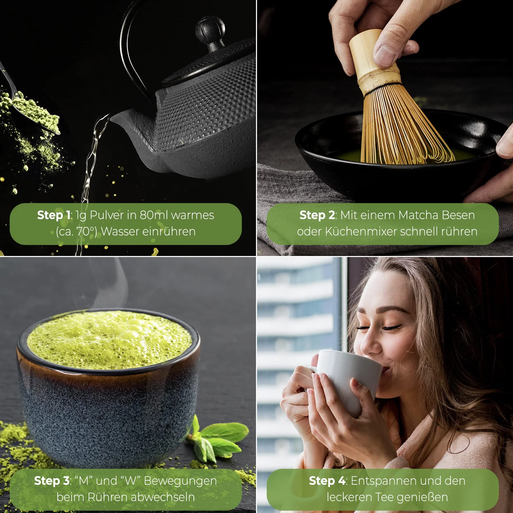 Tea Uniqo – Litchi matcha w proszku – idealny do Bubbletea, lodu lub smoothies – matcha latte w proszku o smaku liczi, bez sztucznych barwników w szlachetnej puszce