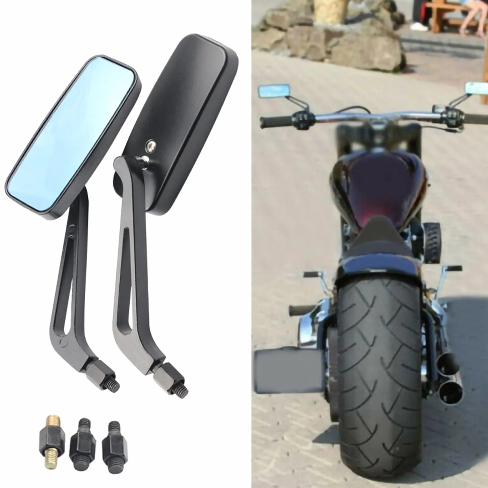 Bnineteenteam Lusterka Motocyklowe, 2 szt. Lusterko Wsteczne na kierownicę Prostokątny Stop Aluminium Uniwersalny Koniec Kierownicy Widok z Tyłu do Motocykla