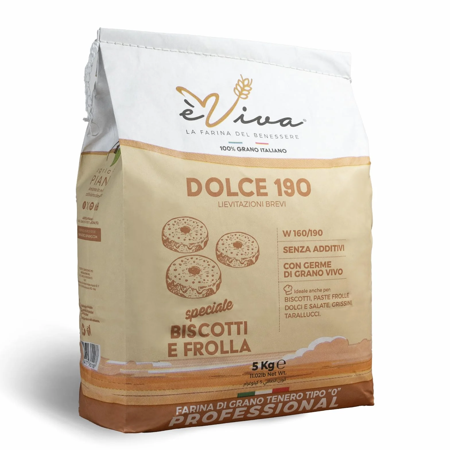 Agricola Piano – Dolce 190 | Mąka Pszenna Typ 550 kg 5 - Naturalna Mąka Włoska bez Dodatków, z Zarodkiem Pszenicy - Idealna do Ciastek, Ciasta Kruchego