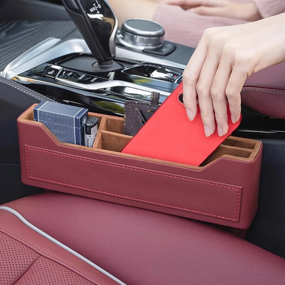 Organizer do wypełniania szczelin w siedzeniach sa Dla Hyundai Bayon/Elantra/i10/i20/i30/Ioniq 5/Ioniq 6/Kona, przednia kieszeń boczna konsoli z otworem do ładowania USB(C Brown)