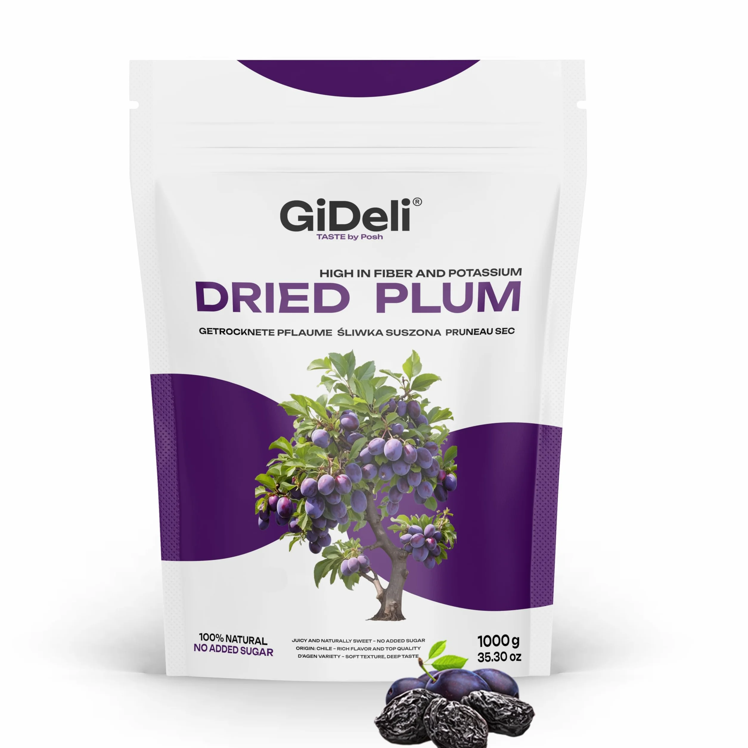 GiDeli Suszone śliwki 1 kg bez kamienia niesłodzone z Chile