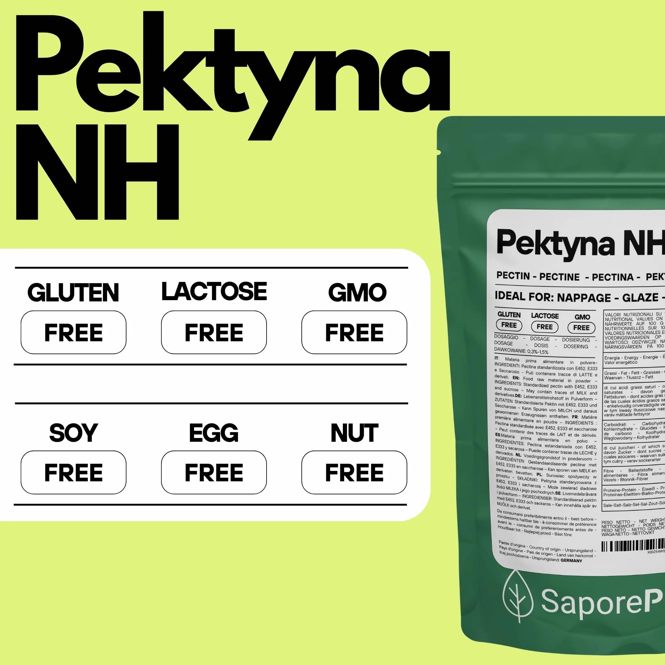 SaporePuro – Pektyna NH 200 g | Idealna do Nappage, Polew i Galaretek | Wysoka Uniwersalność, Rozpuszczalna w Wodzie, Bezglutenowa