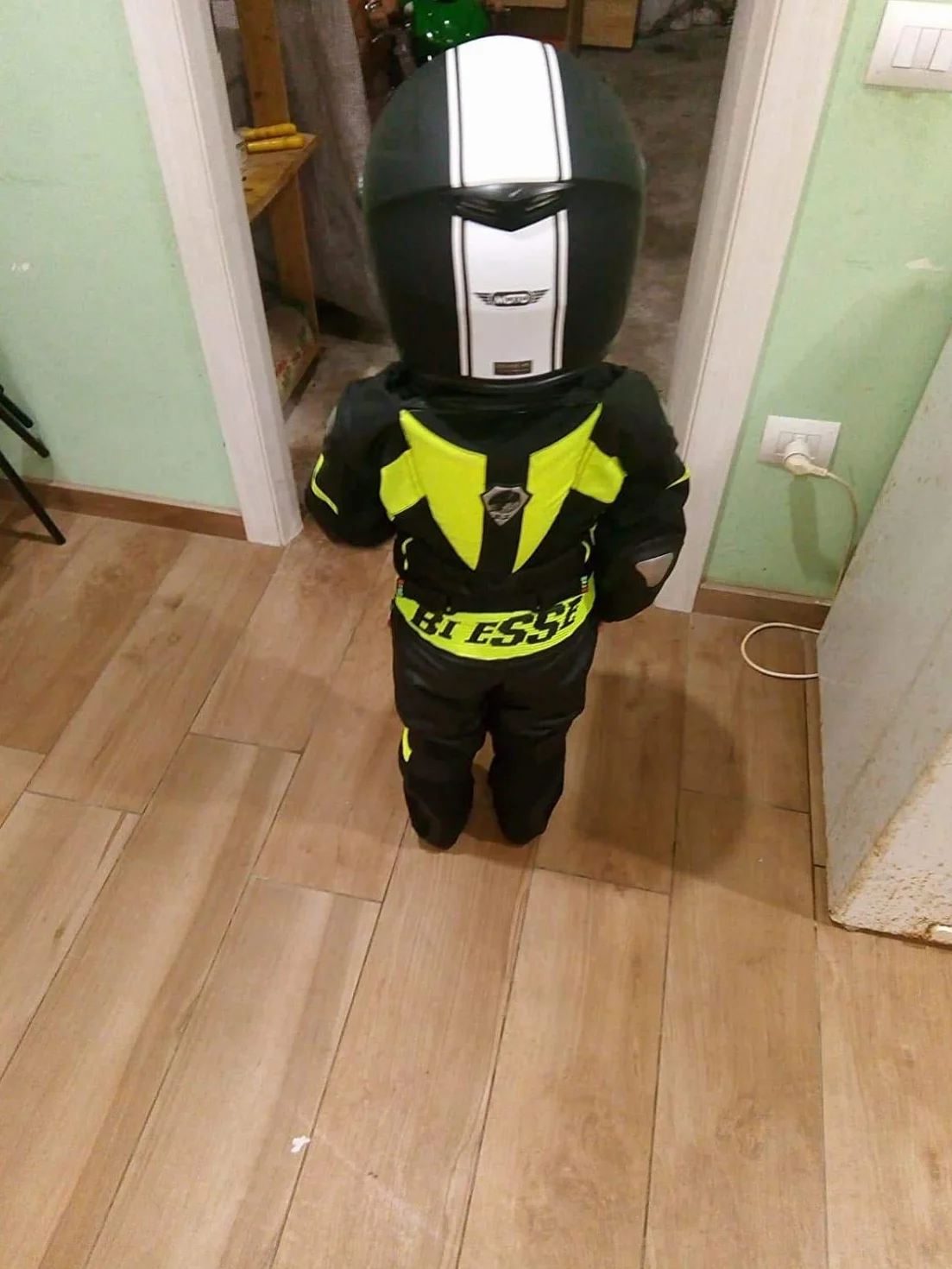 BI ESSE Kombinezon mini motocyklowy dziecięcy ze skóry i Cordury, profesjonalny, z zabezpieczeniami CE, czarno-jaskrawożółty, 3XS (4–5 lat)