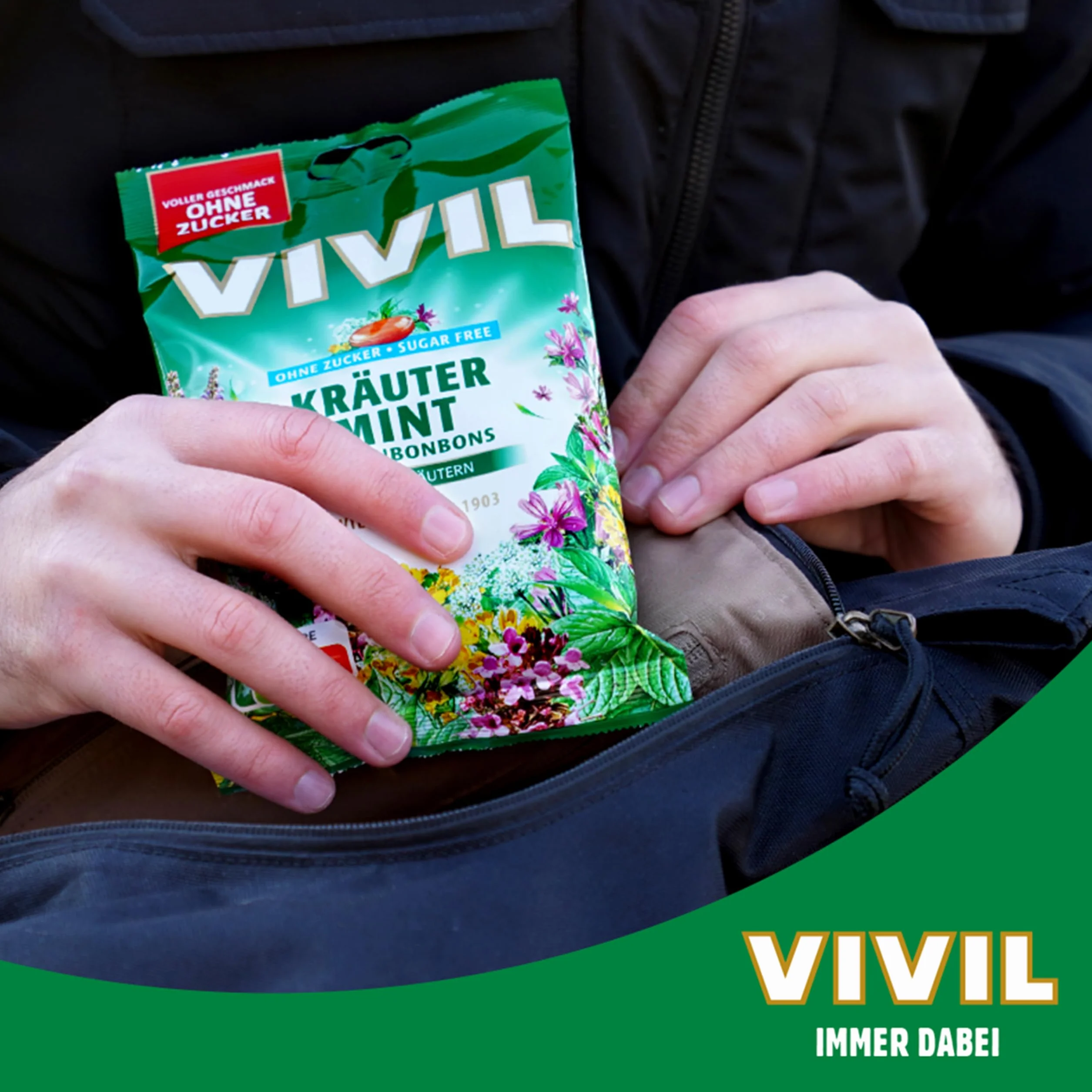 VIVIL Mięta ziołowa z 23 ziołami cukierki na kaszel bez cukru wegańskie 120 g