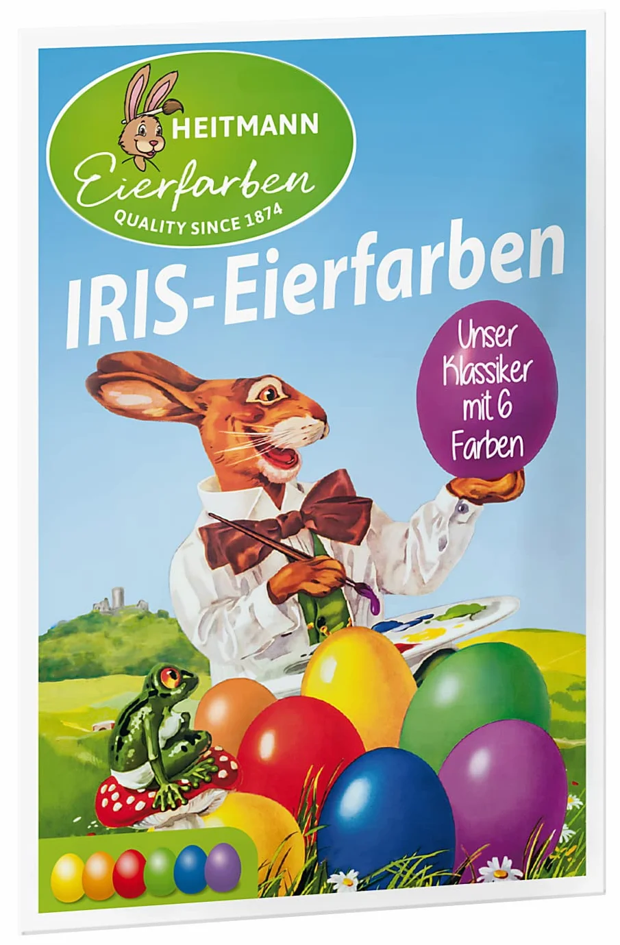 Heitmann Eierfarben - Iris farby do jajek NOWOŚĆ - 6 tabletek do barwienia na gorąco - żółty, pomarańczowy, czerwony, fioletowy, zielony, niebieski
