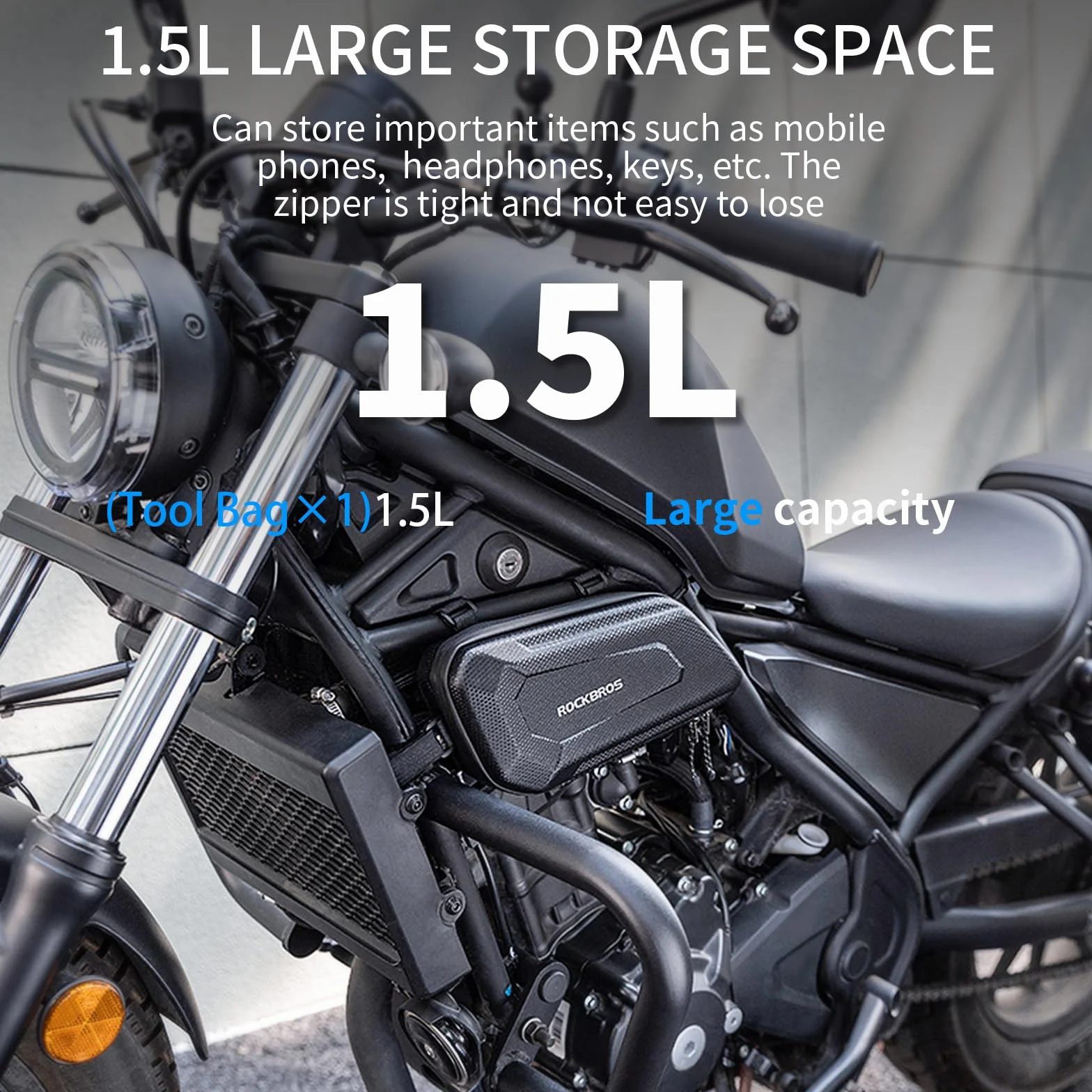 Wodoodporna twarda torba motocyklowa, 1,5 l, o dużej pojemności, montowana na ramie bocznej, torba do przechowywania dla Ho&n&da Rebel CMX250 300 500 1100 (para lewa i prawa) (czarna lewa)