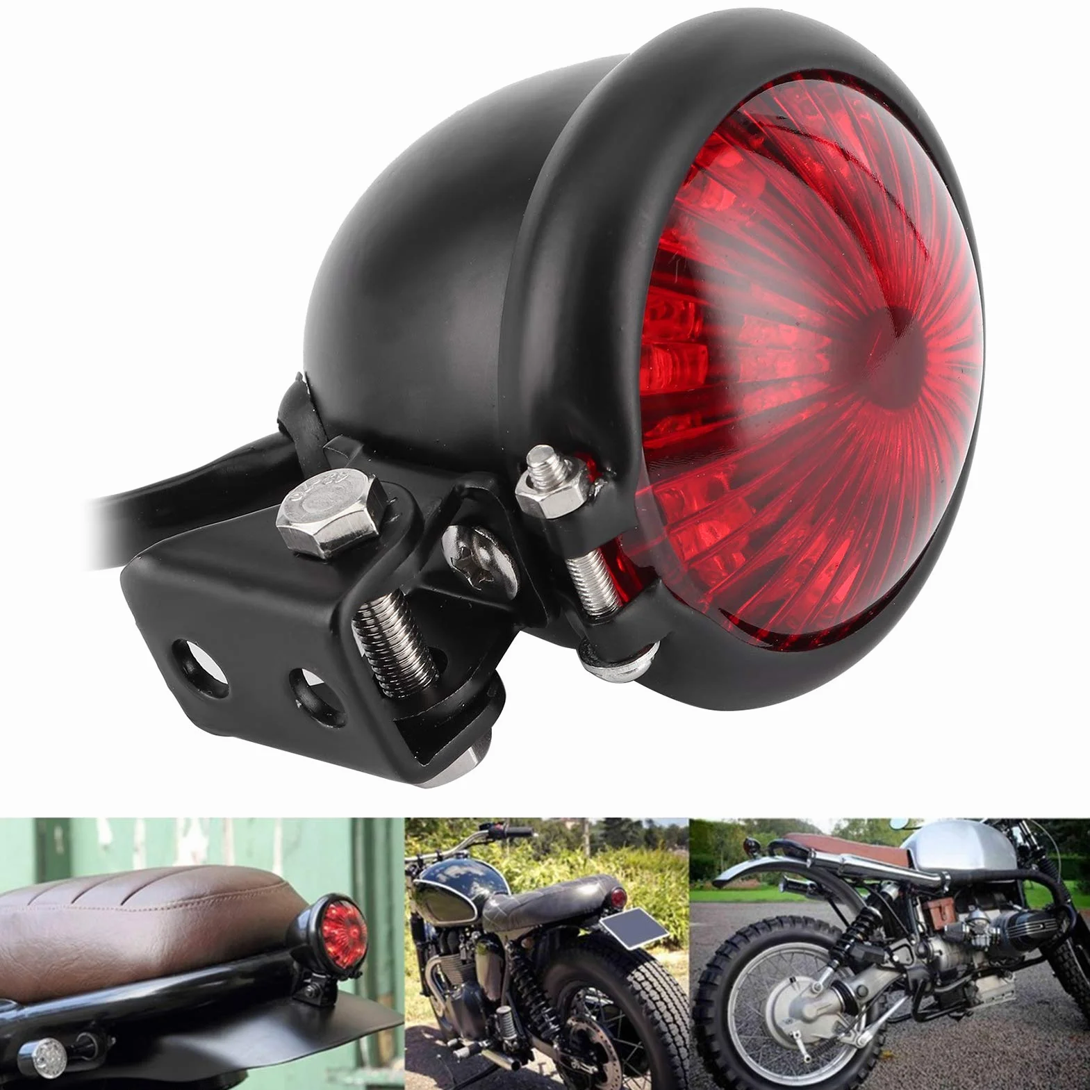 Uniwersalny motocykl 12 V Tylne światło hamowania tylnego światła LED z mocowaniem pręta śrubowego montażu(czerwona czarna skorupa)