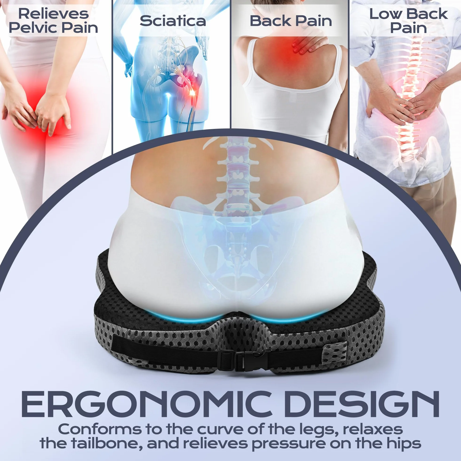 Podkładka Pod Siedzenie Samochodowe, Klinowe Siedzisko, Antypoślizgowa Nakładka na Fotel Samochodowy z Ergonomiczną Pianką Memory Foam, Uniwersalne Podwyższenie dla Dorosłych