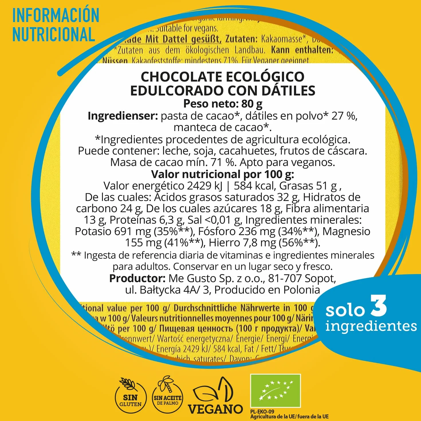 SUPER FUDGIO czekolada słodzona daktylami - bez glutenu - 10x80g