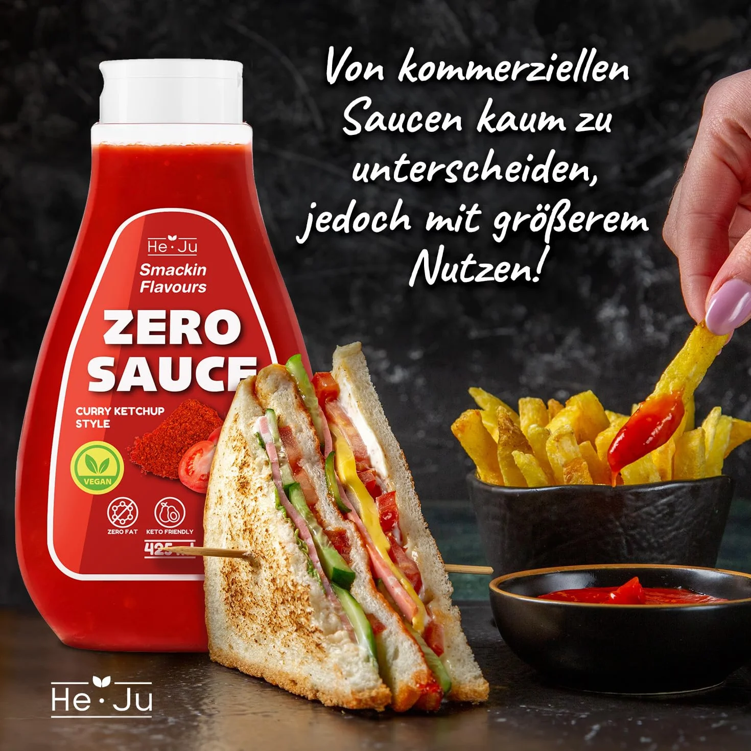Zero Sauce Curry Ketchup, 1x 425ml sauce light, sans graisse et sans sucre ajouté, végétalien et sans gluten, adapté au régime céto (425 ml (1 paquet), Curry Ketchup Style)
