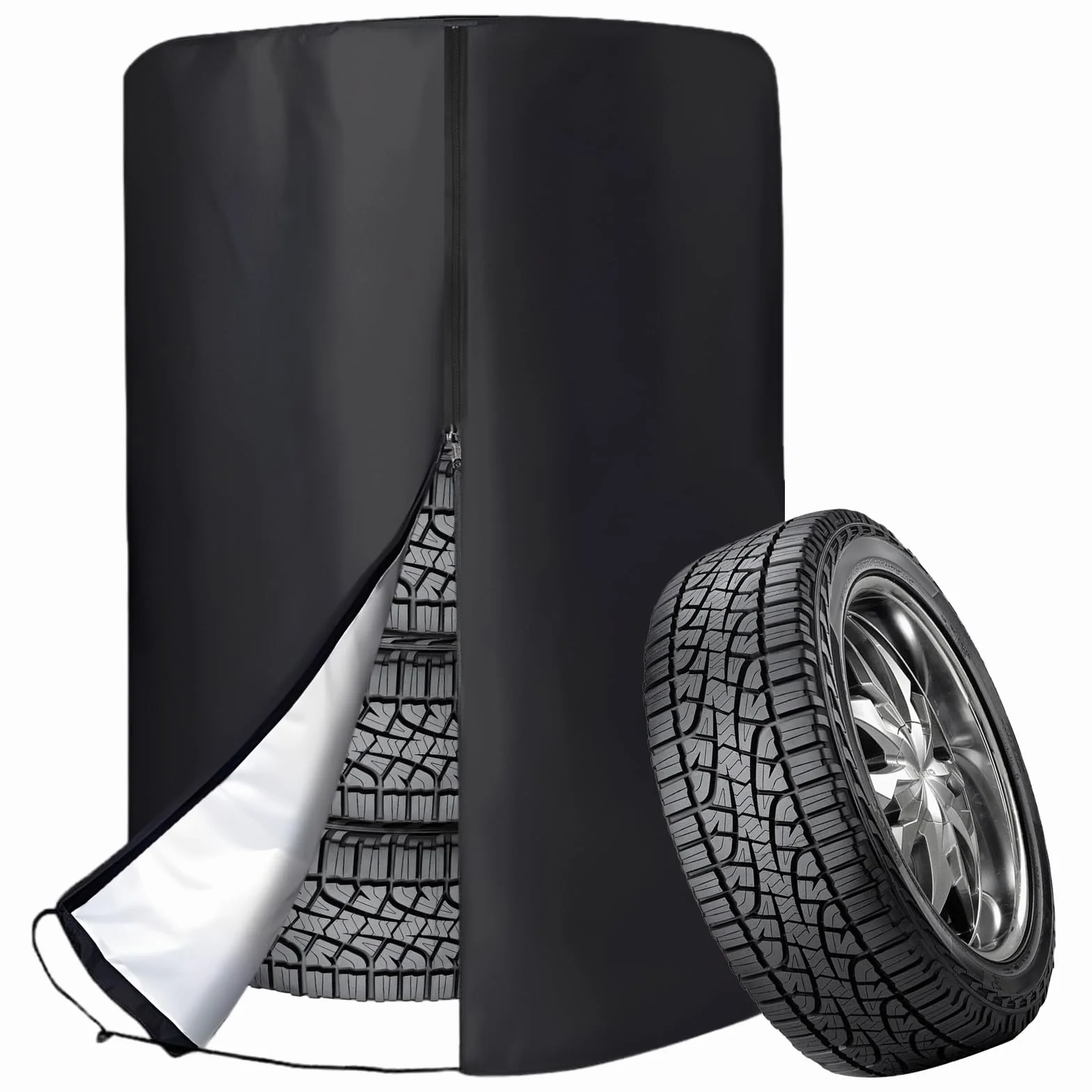 Pokrowiec ochronny na 4 opony, torba na opony ze sznurkiem i zamkiem błyskawicznym (tkanina Oxford 210D), odporna na deszcz, słońce i kurz (Ø 85 cm x wys. 120 cm)
