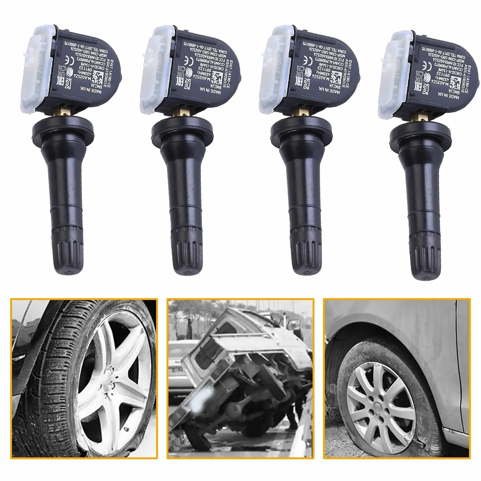 ANBOO 4 sztuki TPMS czujnik ciśnienia w oponach, system kontroli ciśnienia w oponach, czujniki RDKS, kompatybilne z Ford Focus III/C-Max II/B-Max/Kuga/Fiesta/Mondeo/Ecosport 1862980 2036832 2318530 do