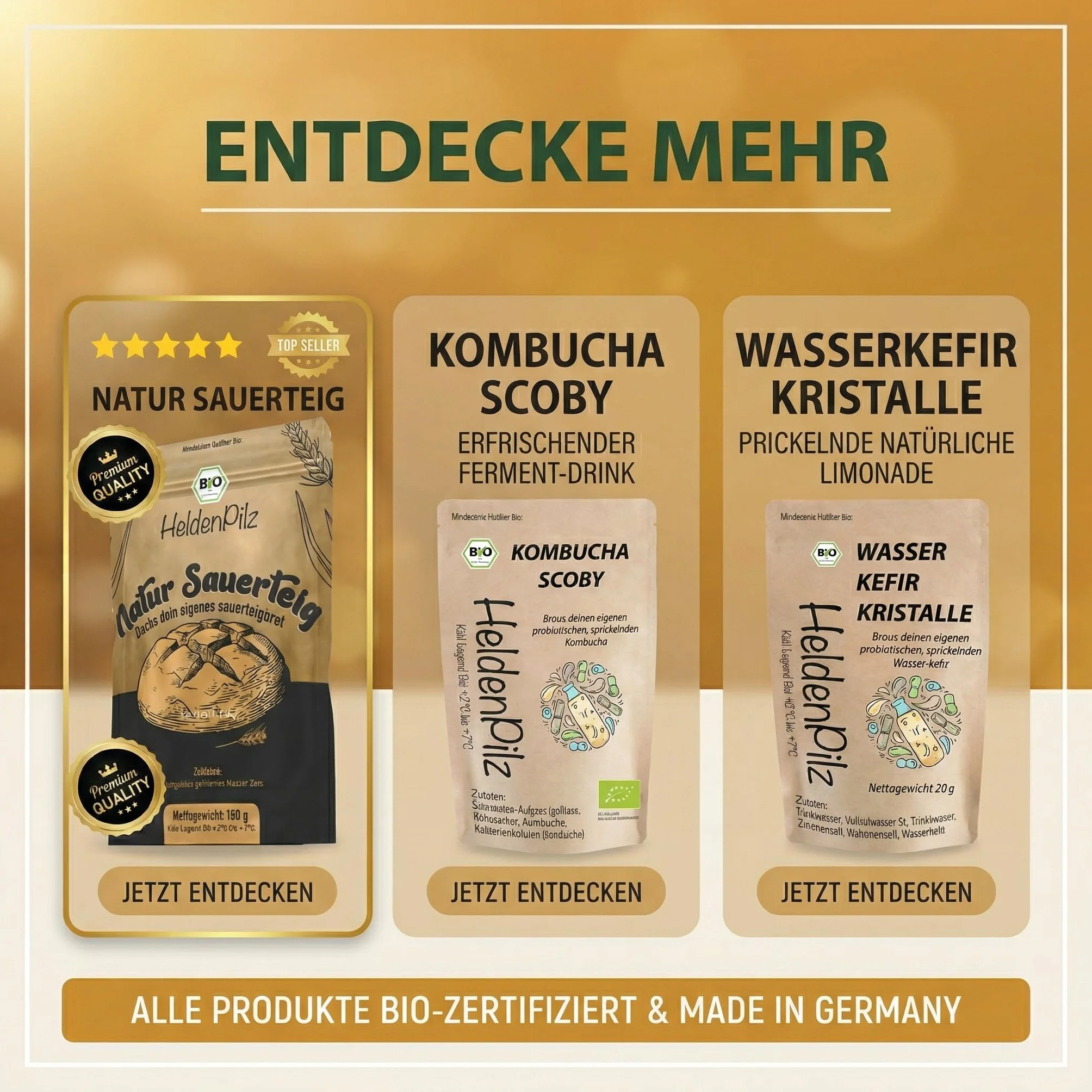HeldenPilz | Świeże ekologiczne zakwaszone ciasto | zestaw do pieczenia chleba + prezent | samodzielne przygotowanie chrupiącego chleba wraz z instrukcją (może nie być dostępna w języku polskim) i
