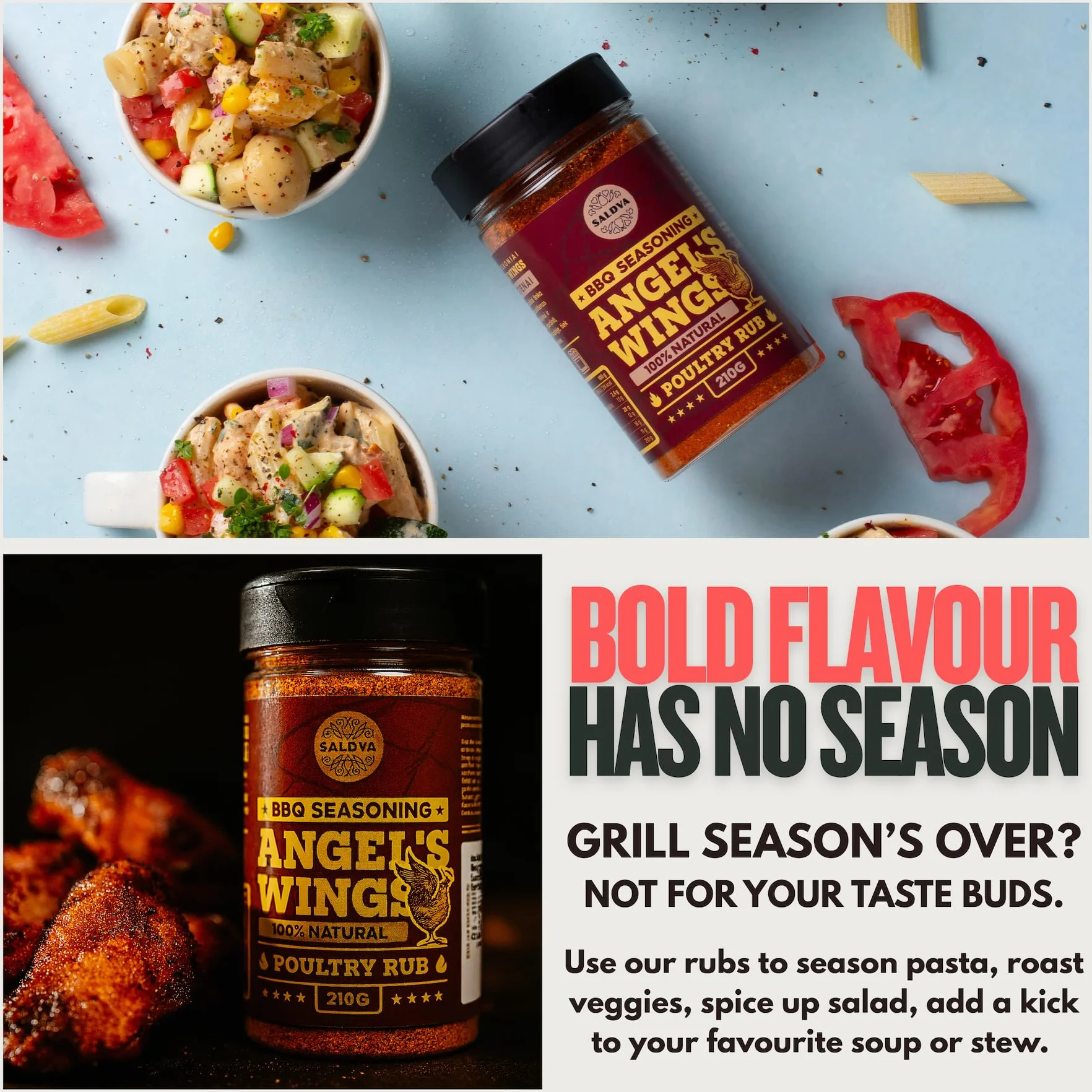 Angel's Wings BBQ Chicken Rub – 100 % naturalna aromatyczna przyprawa – Idealna mieszanka przypraw do wspaniałych dań z kurczaka z grilla – Duży słoik (210 g)