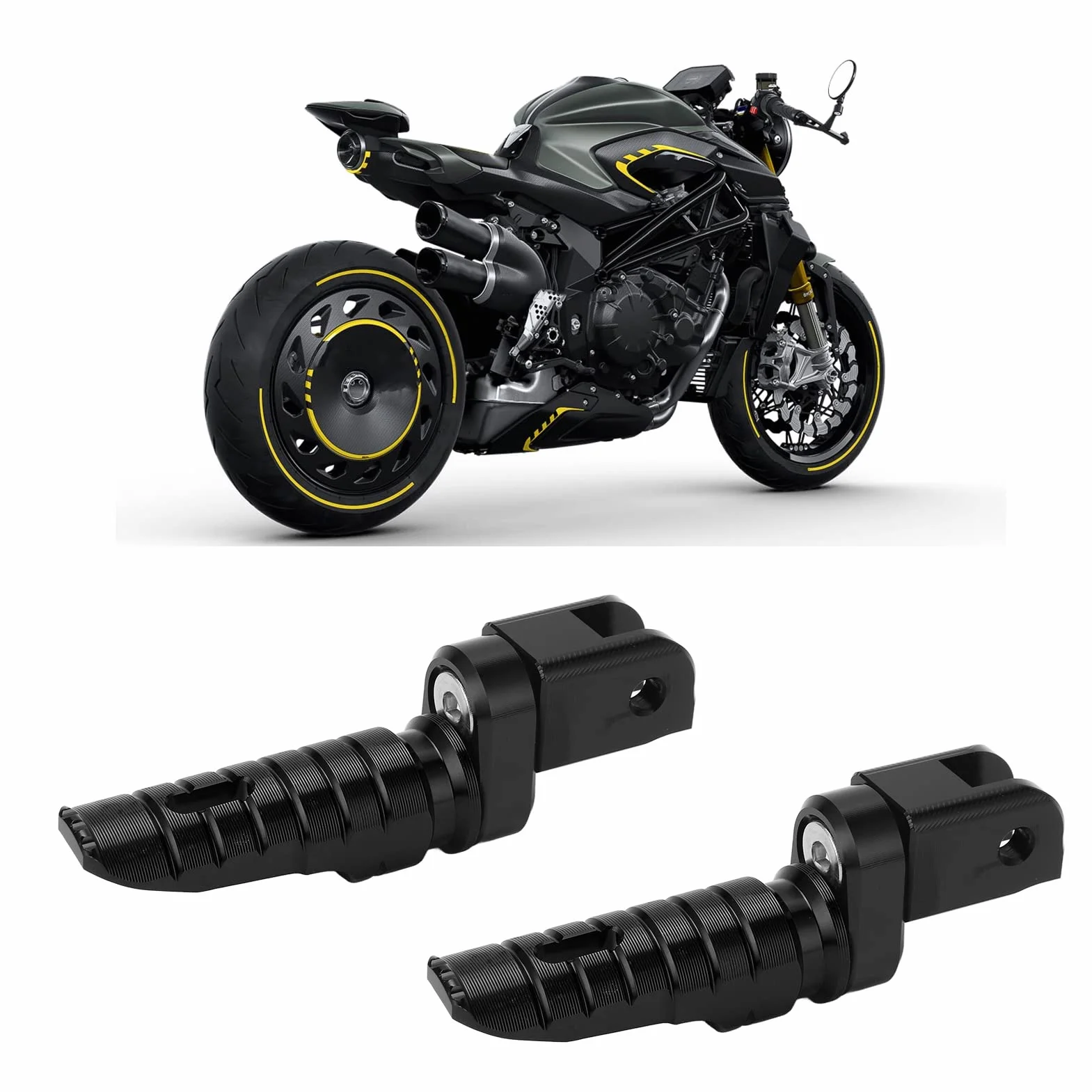 Akozon Przednie Podnóżki, Motocykl Przedni Podnóżek Pedał Stop Aluminium Zamiennik dla MV AGUSTA Brutale 800 RR RR SCS ROSSO(Czarny)