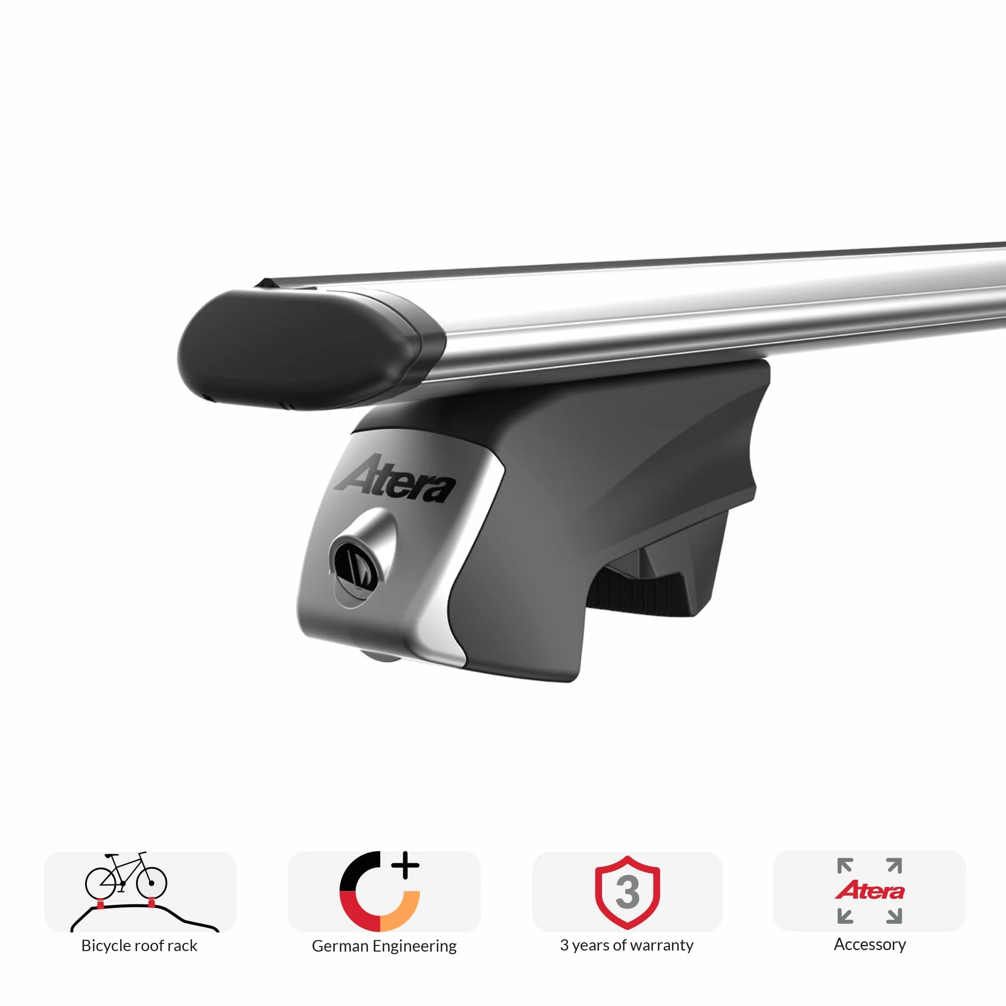 Atera 048522 Bagażnik dachowy do samochodów osobowych Signo RTD, aluminiowy profil w kolorze srebrnym, do samochodów z relingami dachowymi - 122 cm