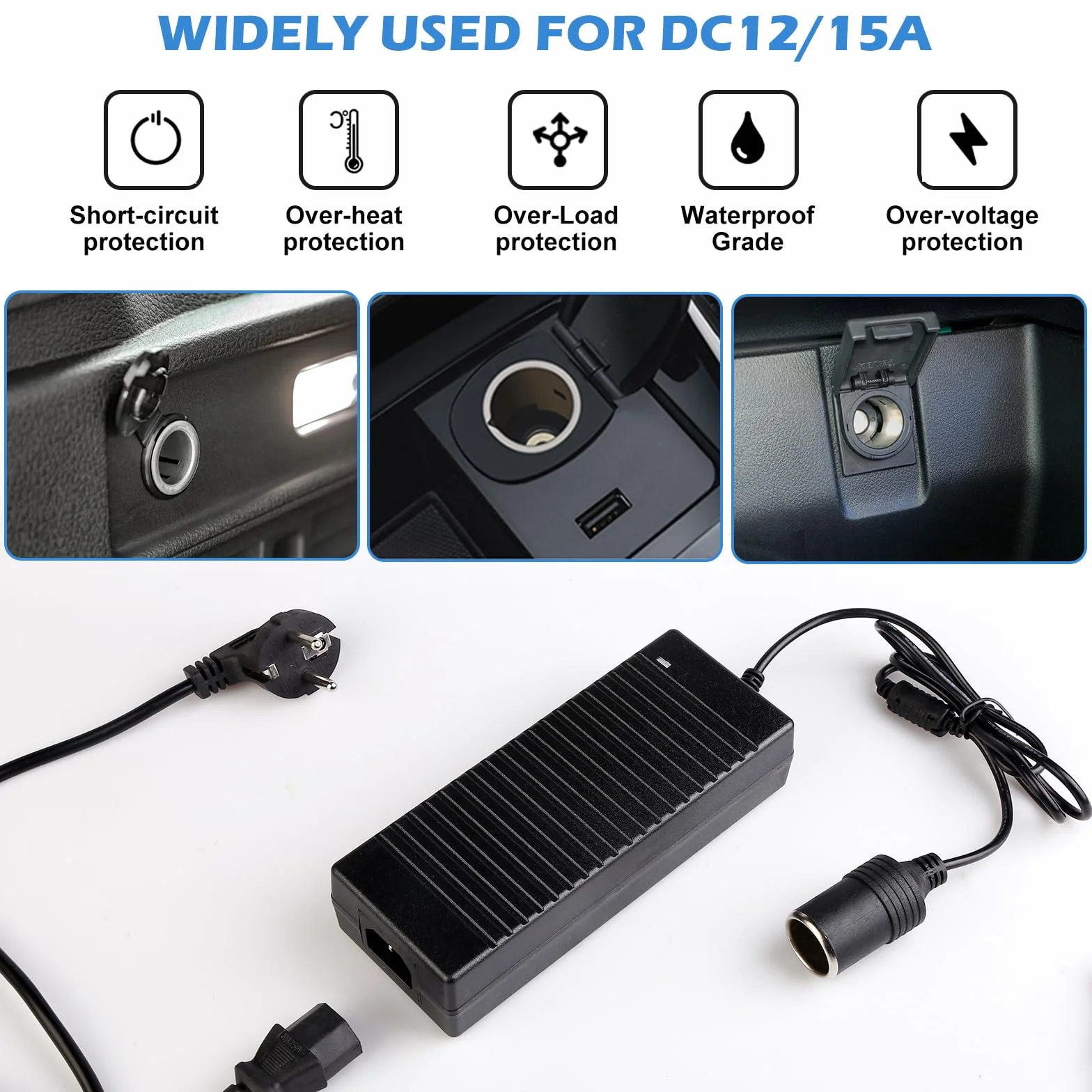 Zasilacz, zasilacz AC na DC, adapter 220 V na 12 V, adapter do zapalniczki samochodowej do przenośnej chłodnicy, konwerter prądu