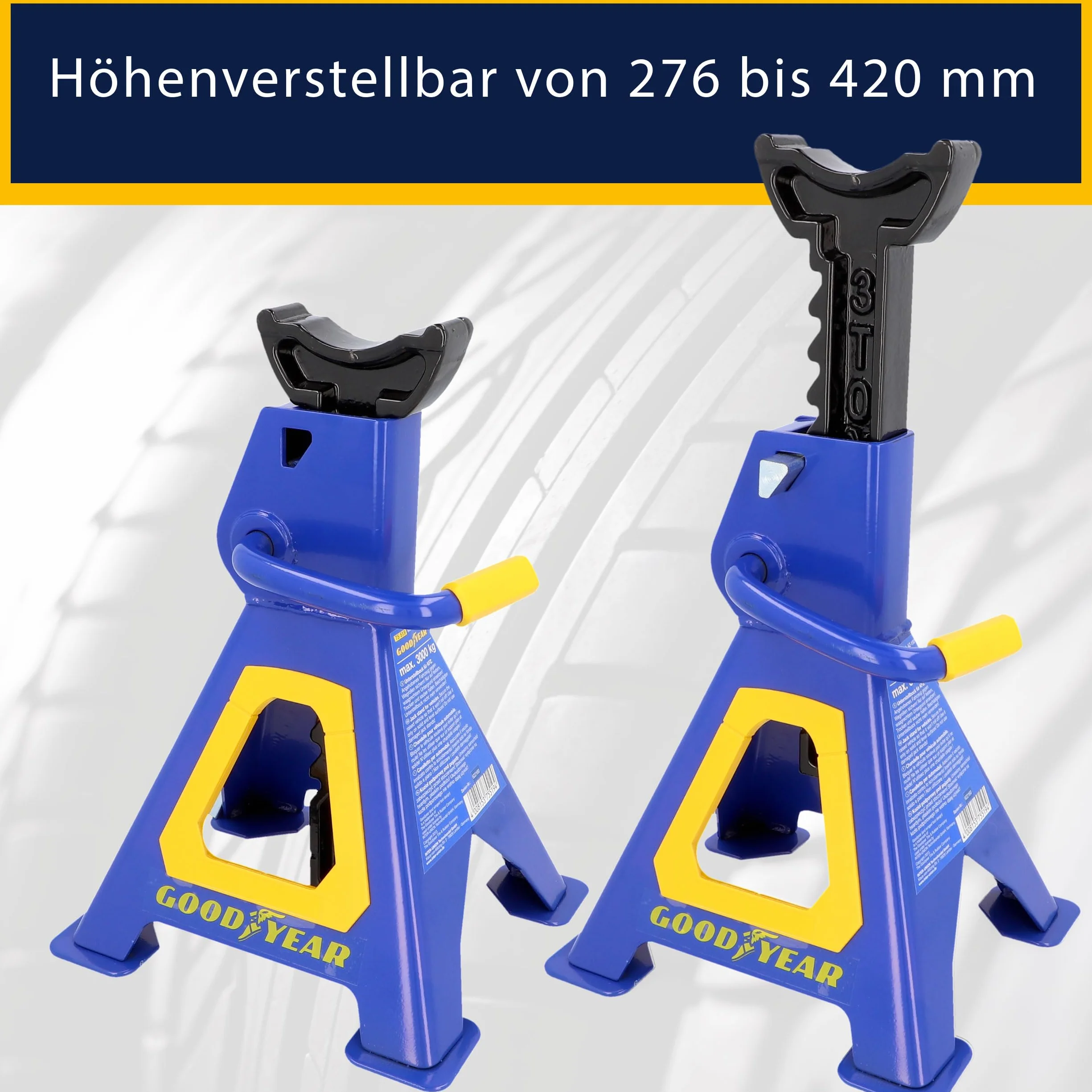 GOODYEAR Premium stojak warsztatowy 3 tony, regulacja wysokości 280-420 mm, niebieski