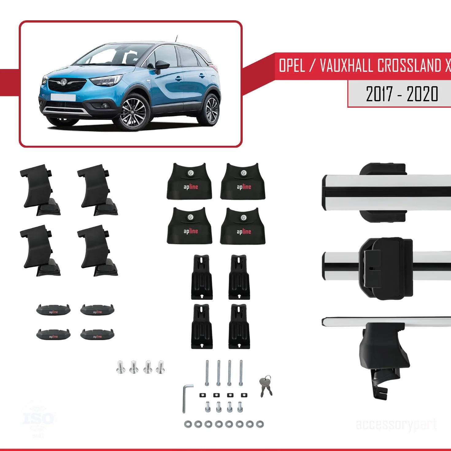 Kompatybilny z Opel/Vauxhall Crossland X 2017-2020 Bars ACE-4 Bagażnik Dachowy CZARNY