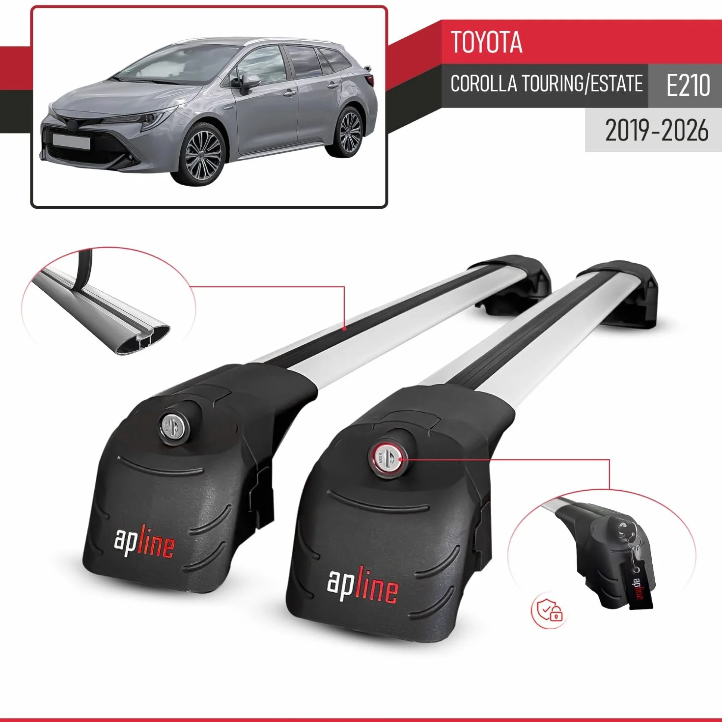 Kompatybilny z Toyota Corolla Touring/Estate (E210) 2019-2026 ACE-2 Model Aluminiowe poprzeczki dachowe Szary 2 szt.