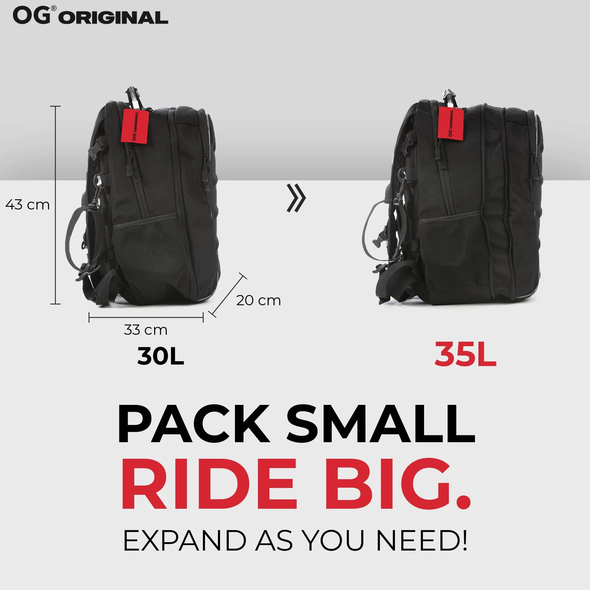 OG Original CityRunner Plecak motocyklowy, wodoodporny, rozszerzalny 30-35L, torba na kask, pasek na kask, du?a pojemno??, przeno?ny, odblaskowy, USB