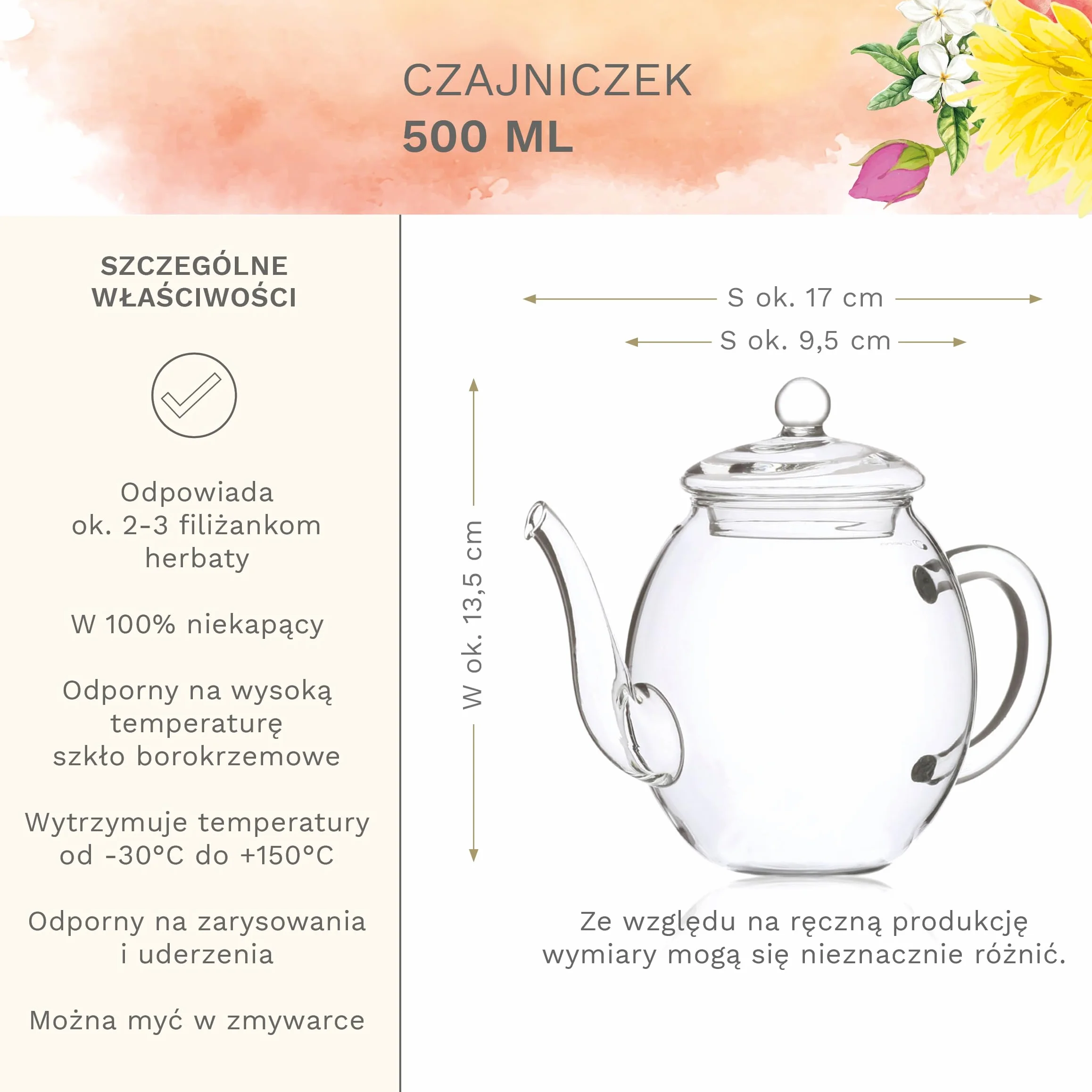 Creano zestaw prezentowy herbata kwitnąca Spring Harvest 500 ml szklany dzbanek 6 białych herbat