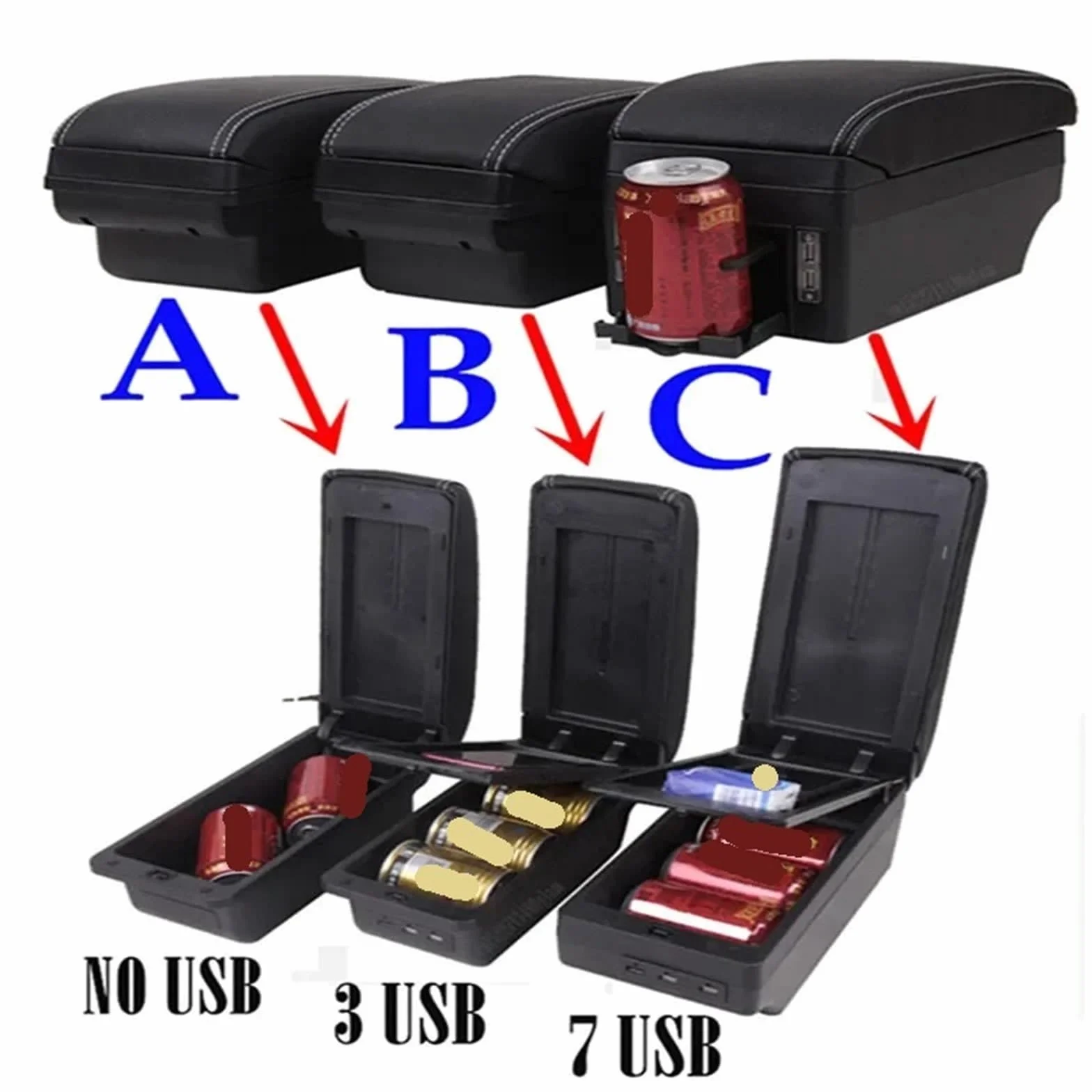 Armsteun Richter Bush Pasuje Do Nissan March Micra K13 Podłokietnik Box Pasuje Do Nissan Sunny Car Podłokietnik Ramię Schowek Części Do Modernizacji Akcesoria Samochodowe(B1 white line 3USB)