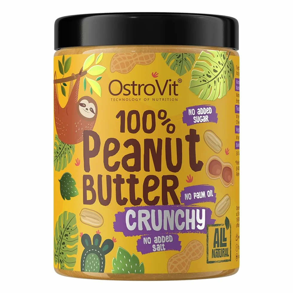 OstroVit 100% Krem Orzechowy Crunchy | 1000 g | 100% Orzechów Ziemnych | Bez Cukru, Bez Soli, Bez Oleju Palmowego | Naturalne Masło Orzechowe | Źródło Białka