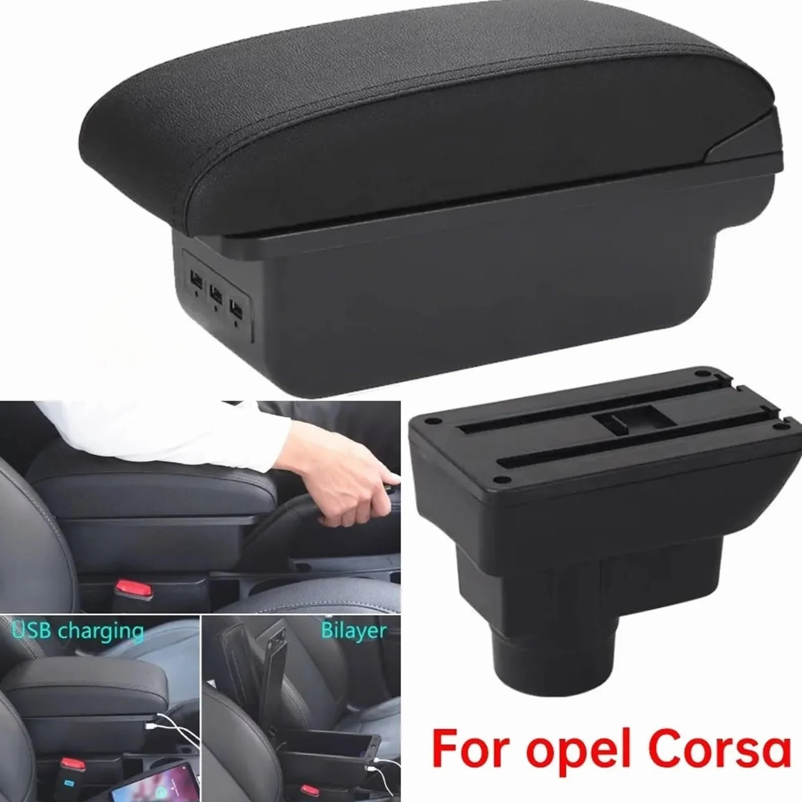 Armsteun Richter Bush Skrzynka podłokietnika pasuje do samochodu Opel Corsa Podłokietnik oparcie części wewnętrzne schowek części modernizacyjne(B1)