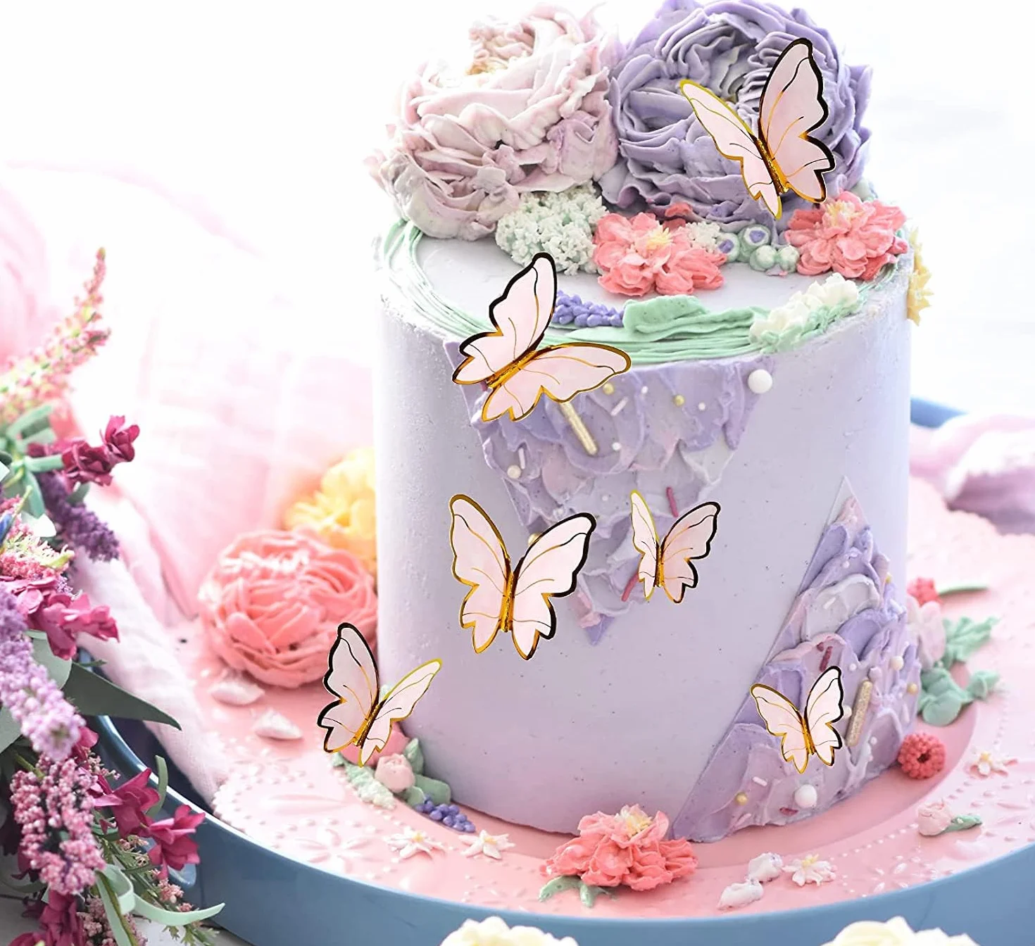 3D Motyl Topper na tort Mieszany rozmiar, Motyl Ozdoby na babeczki, Dekoracje na Ciasto, Mieszany rozmiar, Motyl Topper na Urodziny Motyw Ślubny Artykuły Dekoracja Ścienna - 30 szt. - Różowy