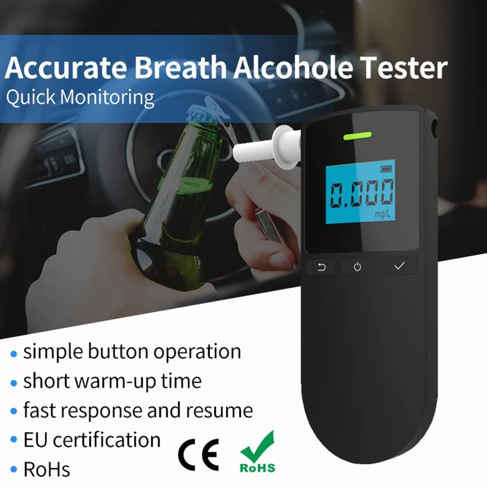 Alkomat Tester Alkoholu Alkomat Detektor Wyświetlacz LCD do użytku Osobistego i Profesjonalnego (Czarny)