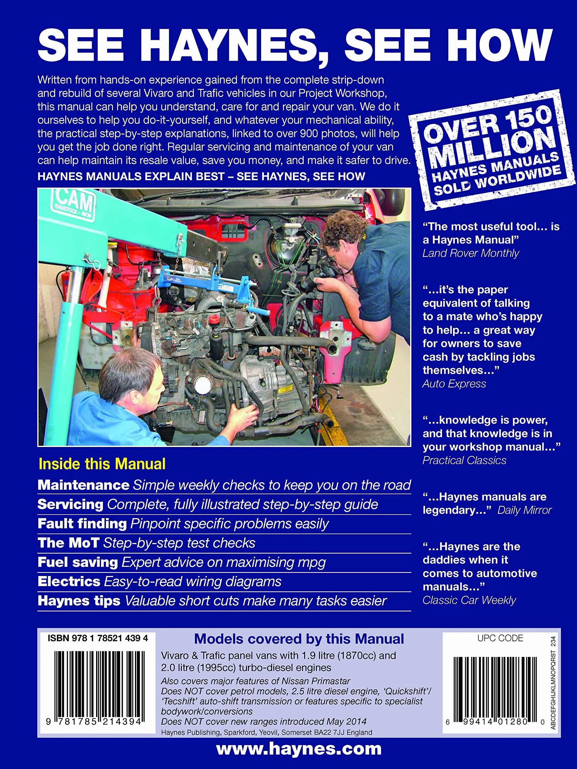 Vauxhall Opel Vivaro Renault Trafic Diesel May 01 to Apr 14 Y to 14 reg