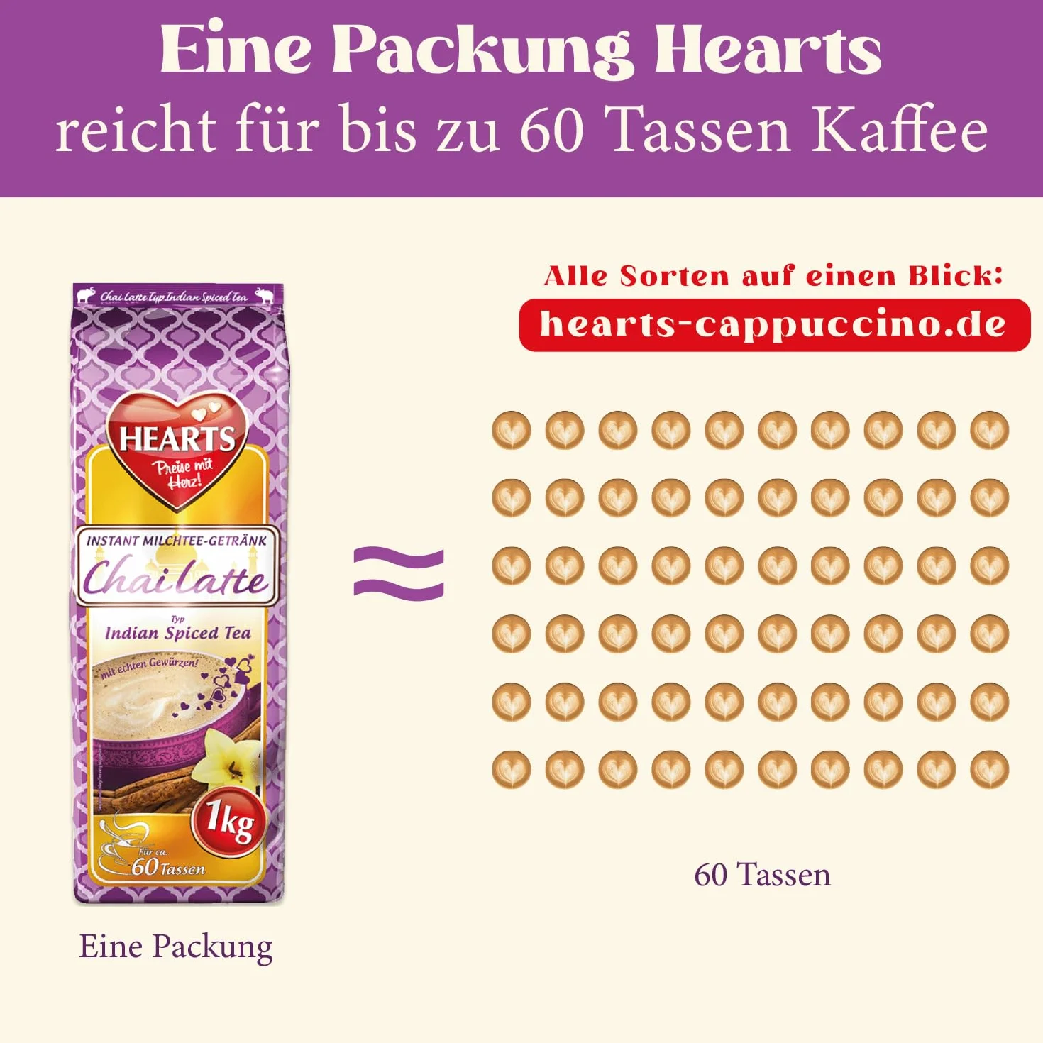 HEARTS Chai Latte natychmiastowa herbata mleczna w proszku 1 kg, 60 filiżanek