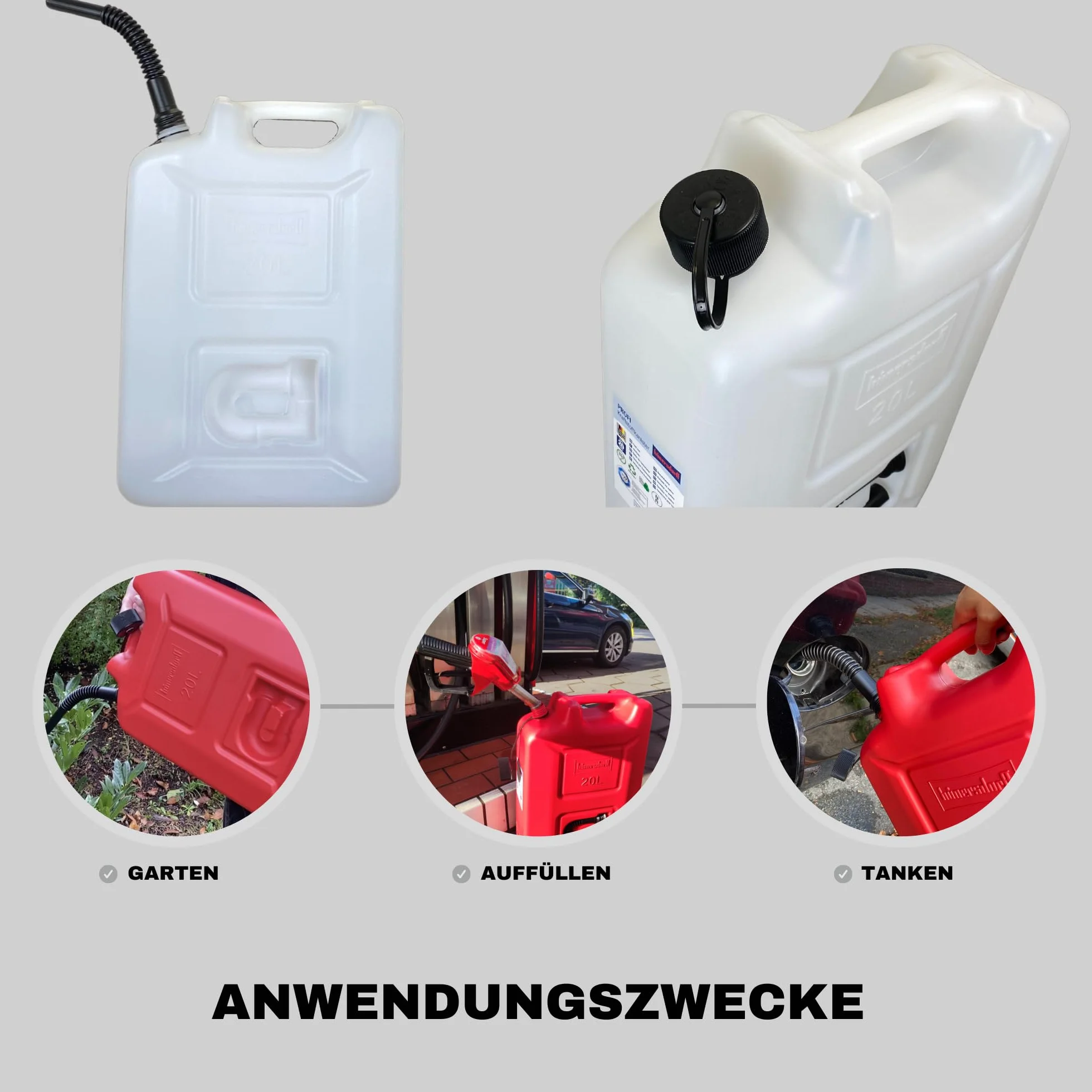 hünersdorff Kanister na paliwo, Profi 20 l, na benzynę, olej napędowy i inne towary niebezpieczne, dopuszczenie ONZ, wyprodukowano w Niemczech, z atestem TÜV, naturalny