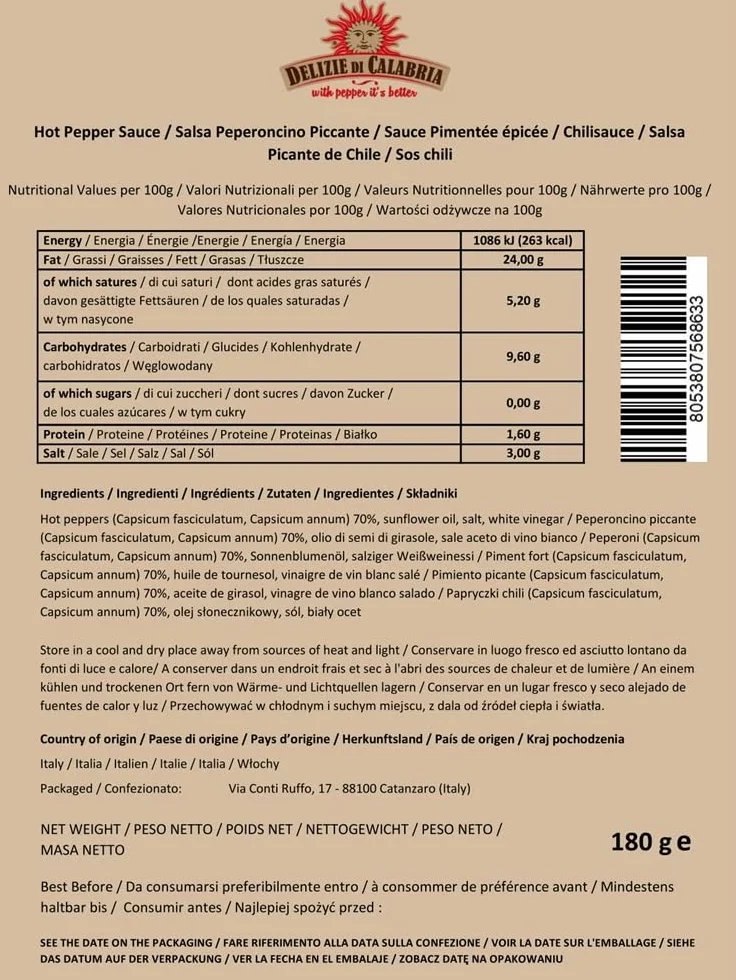 Delizie di Calabria Kalabryjski Sos Chili 180g