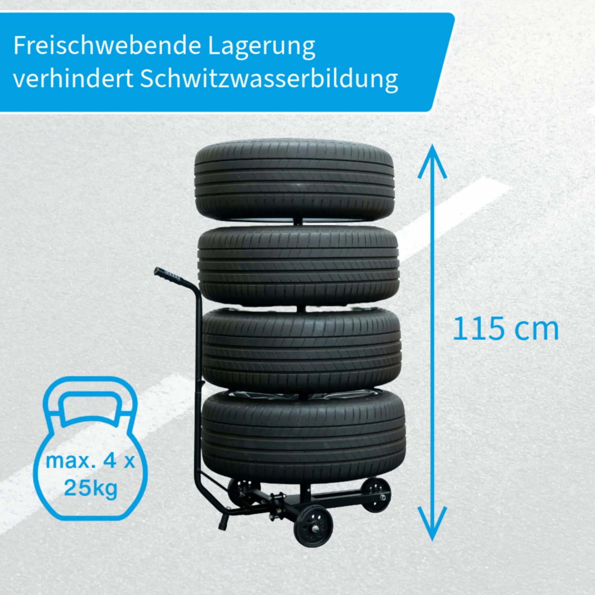 Cartrend 10441 Wózek na Opony Samochodowe, Czarny, 64.5 x 23 x 19.5 cm