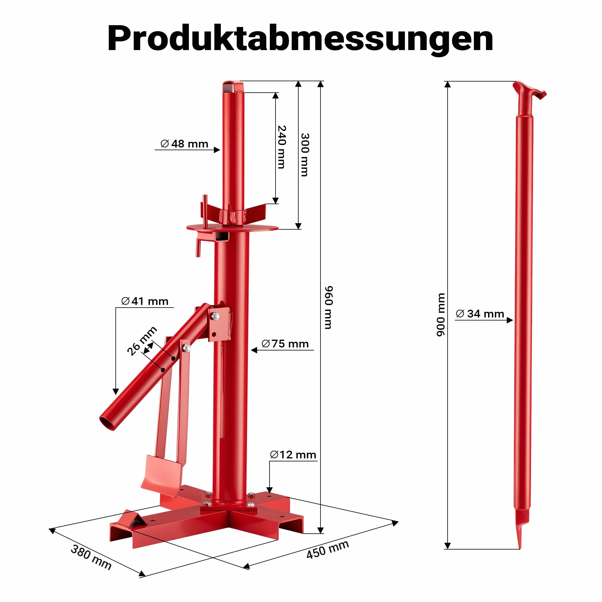 Wiltec Montażownica do opon 4"-21″ od osi Ø 51 mm, uniwersalne urządzenie ze stali do ręcznego montażu i demontażu opon