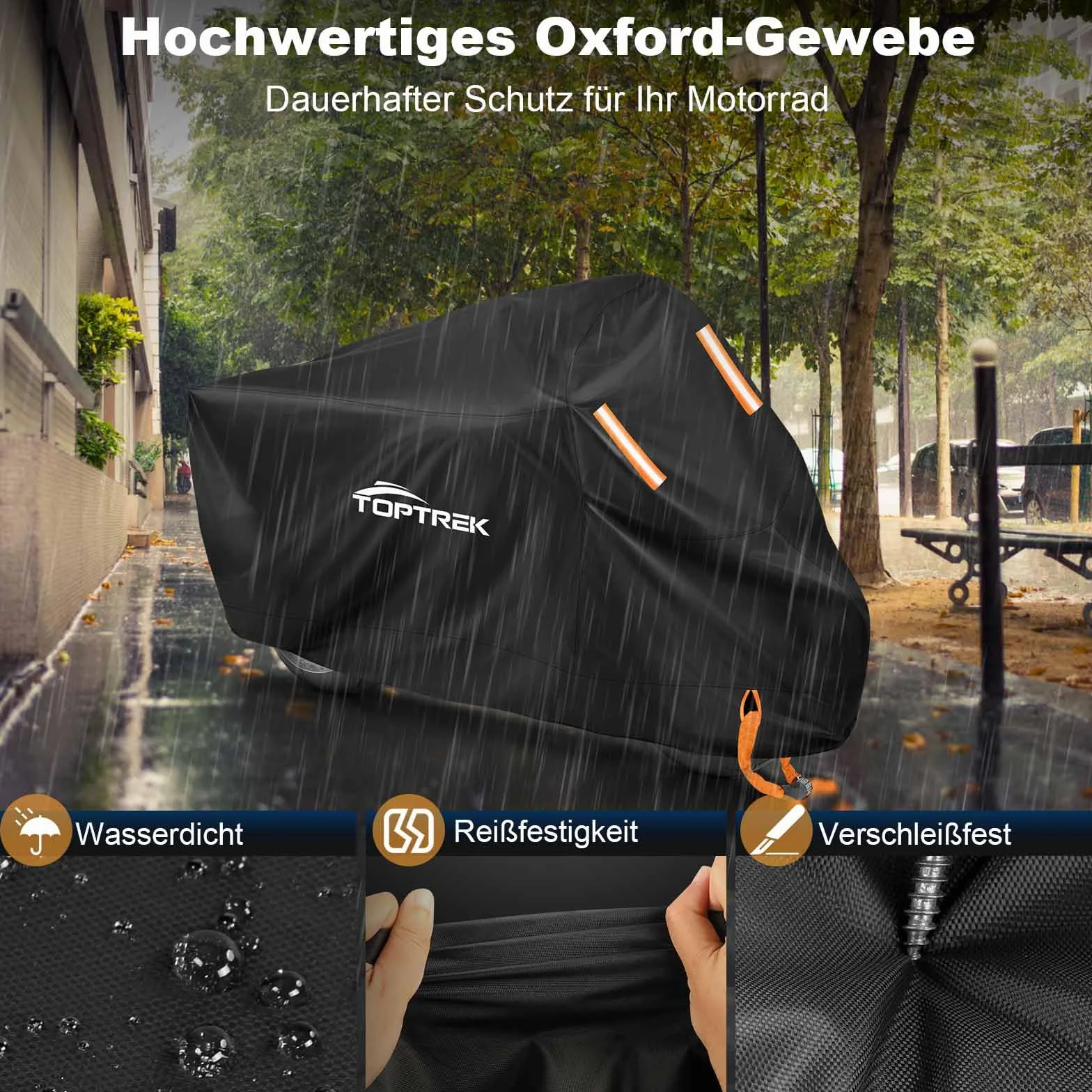 toptrek Pokrowiec na motocykl 210D Oxford wodoszczelny oddychający 265x105x125 cm