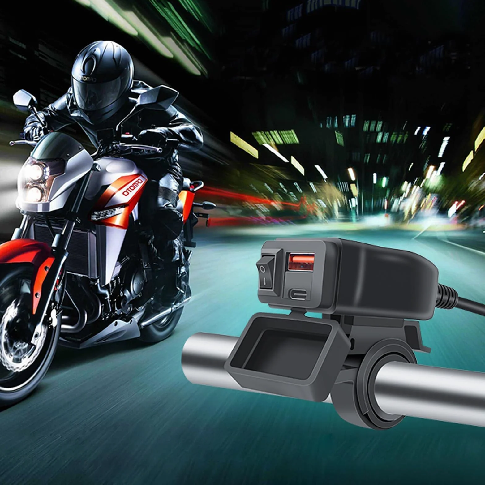 Gniazdo ładowania 12 V USB, do motocykla, 54 W, PD i QC3.0, ze wskaźnikiem napięcia LED, wodoszczelność IP65 do 12 V-24 V