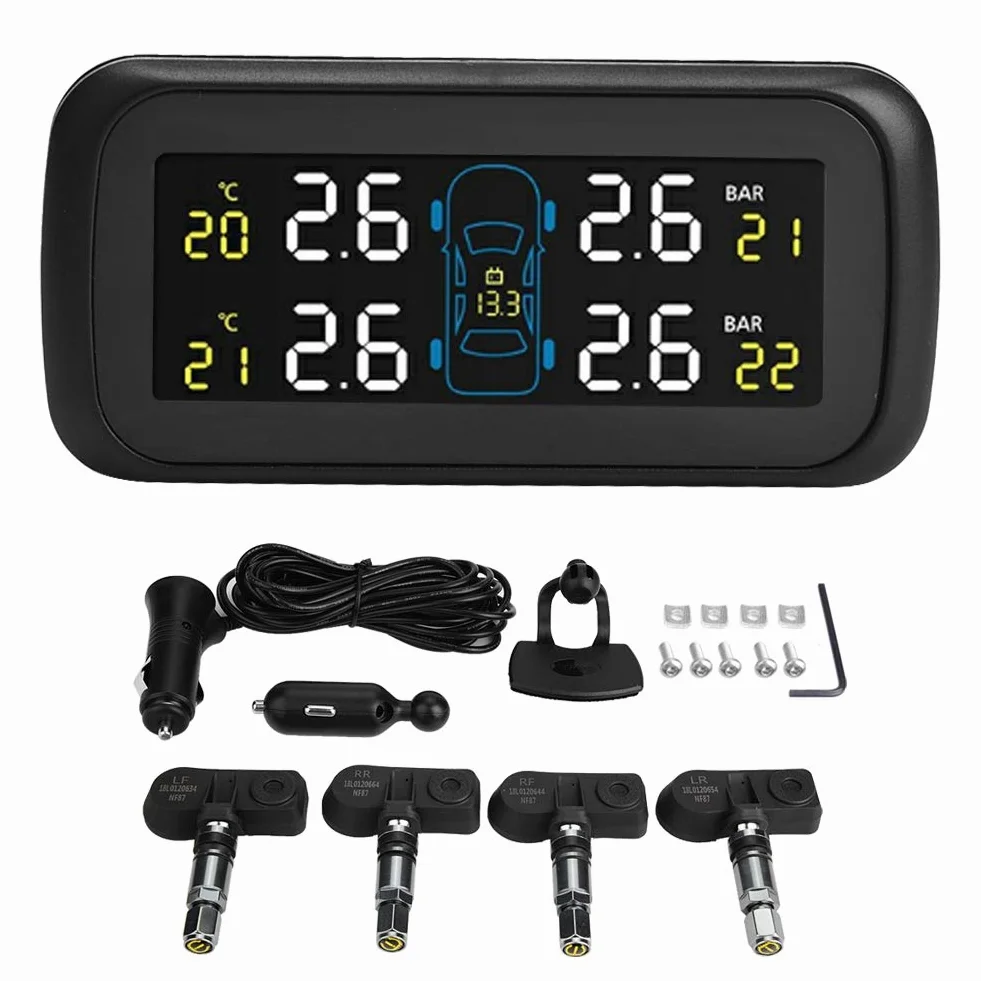 TPMS system monitorowania ciśnienia w oponach z 4 czujnikami wewnętrznymi i monitorem LCD