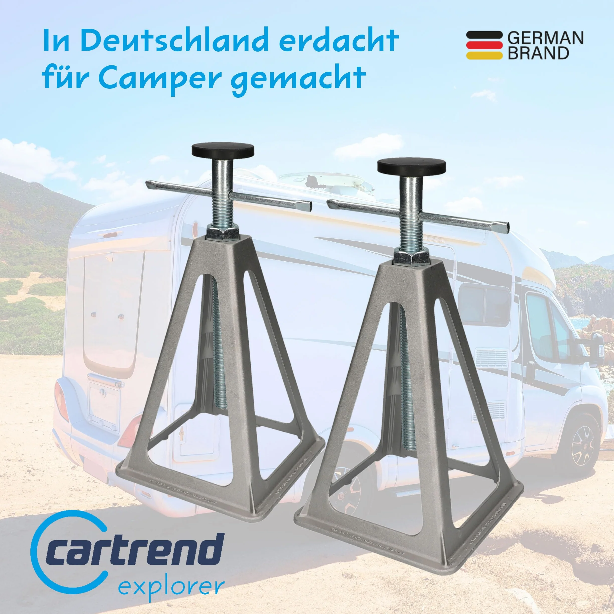 Cartrend Podpórka do przyczep kempingowych, akcesoria do przyczep kempingowych, zestaw 2 szt., aluminium, obciążenie do 900 kg, kolor srebrny