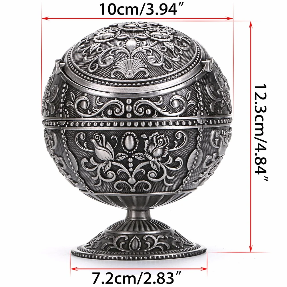 BSTKY Windfester Vintage-Aschenbecher mit Deckel - Klassisches Burgenmuster, Tisch-Aschenbecher, für drinnen und draußen, Retro, für zu Hause, Büro, als Dekoration silber