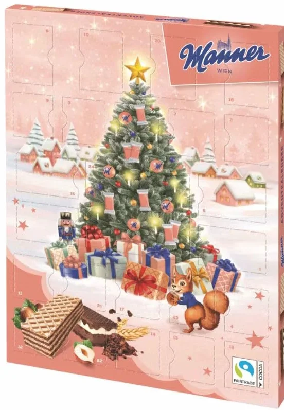 Manner kalendarz adwentowy 2024 – chrupiące wafle kakaowe wypełnione kremem mlecznym - 345 g