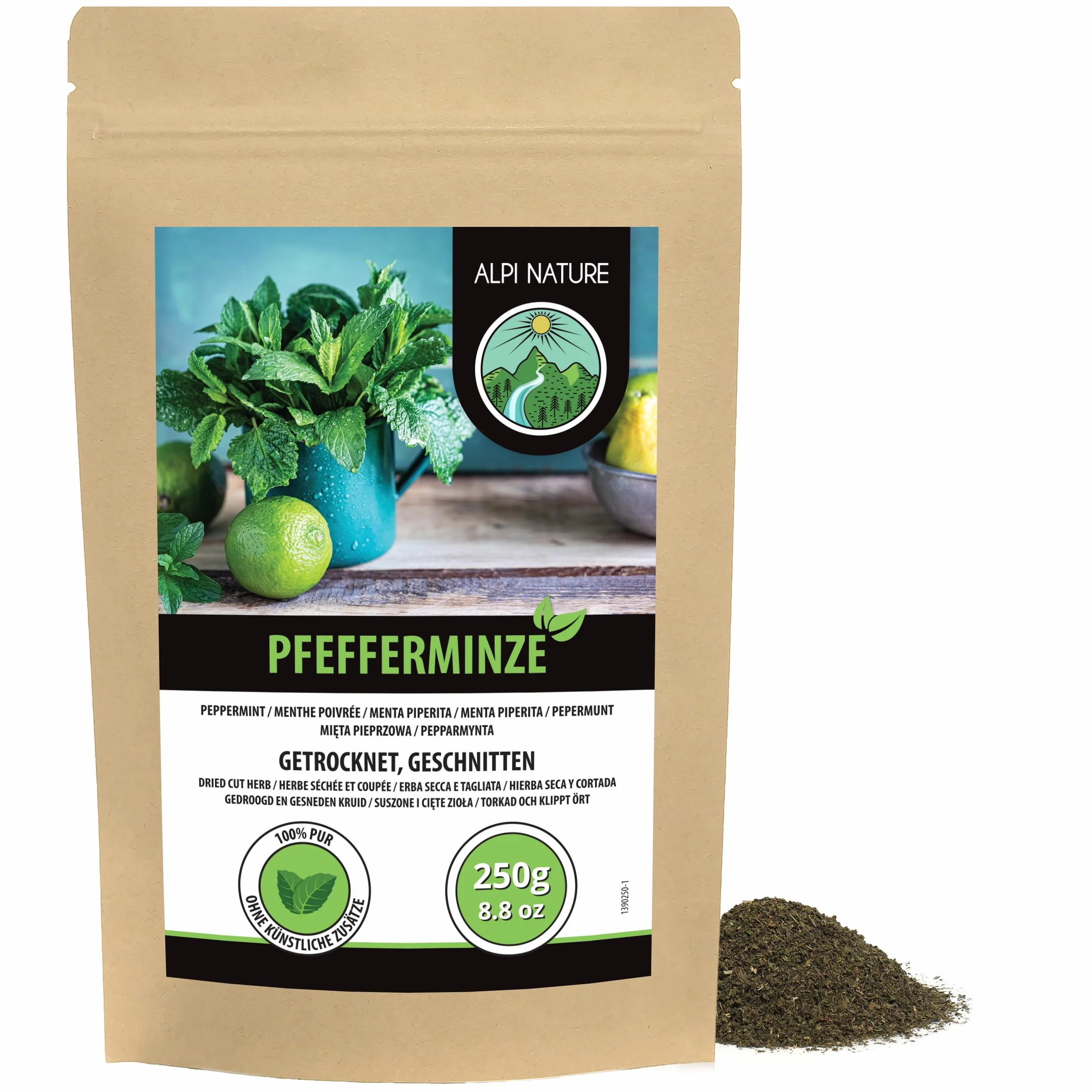 Alpi Nature Herbata z Mięty Pieprzowej 250g, Suszone i Cięte Liście Mięty Pieprzowej, Herbata Liściasta